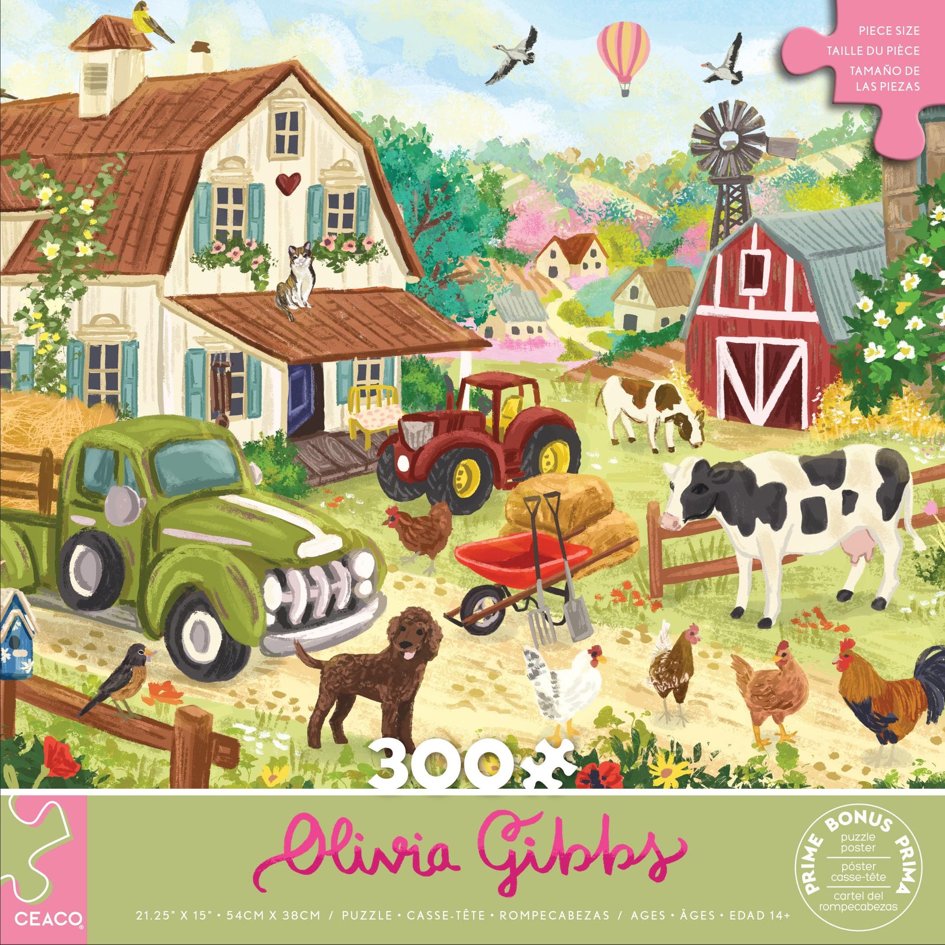 Ceaco - Olivia Gibbs Happy Farm Life 300 Piece Jigsaw Puzzle, Colorful Farm Scene