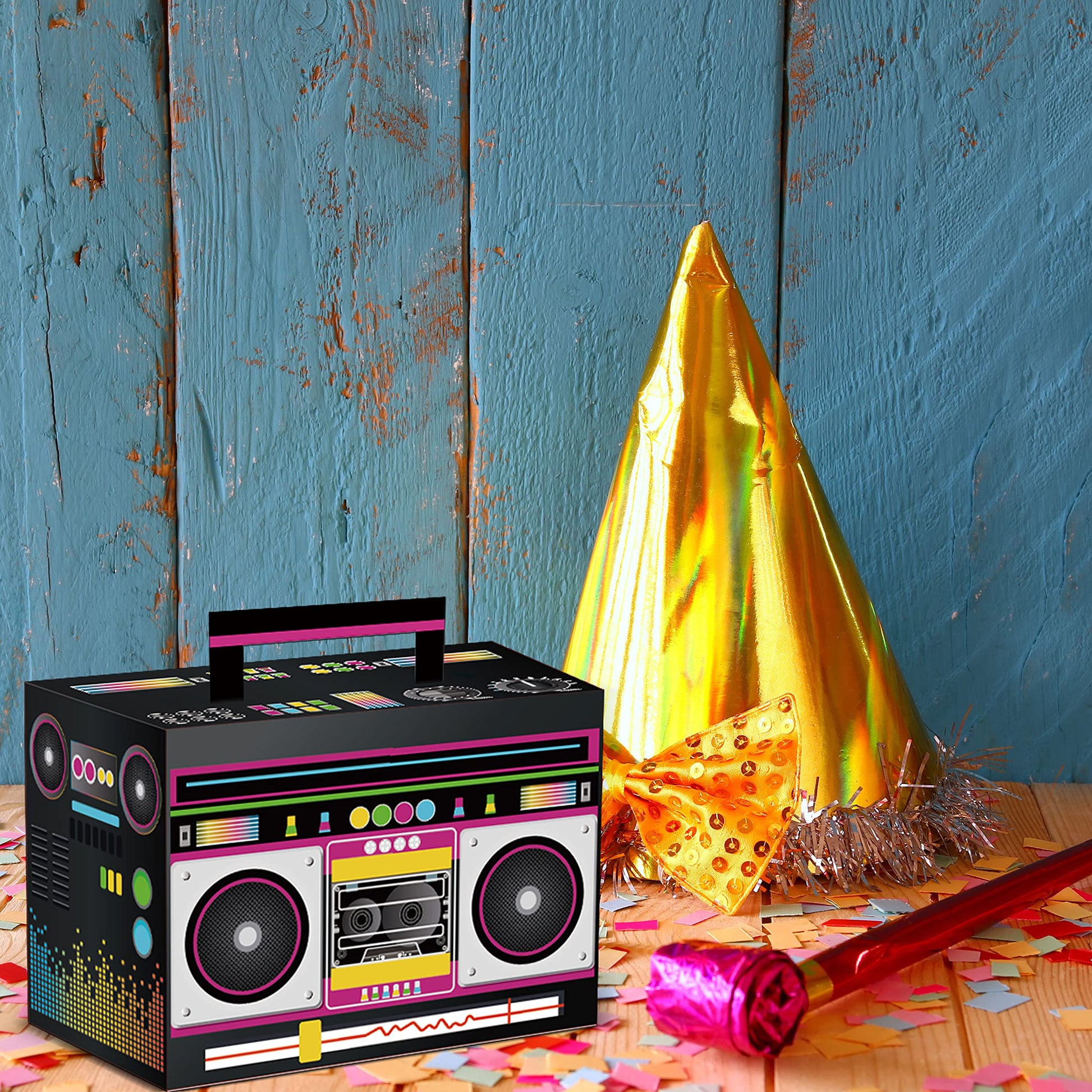 Hegbolke Novelty Boom Favors Boxes - 80s Theme Boom Box 80’s Theme Retro Decorations 1980s Hip Hop Party Supplies Table Centerpieces for Retro Party