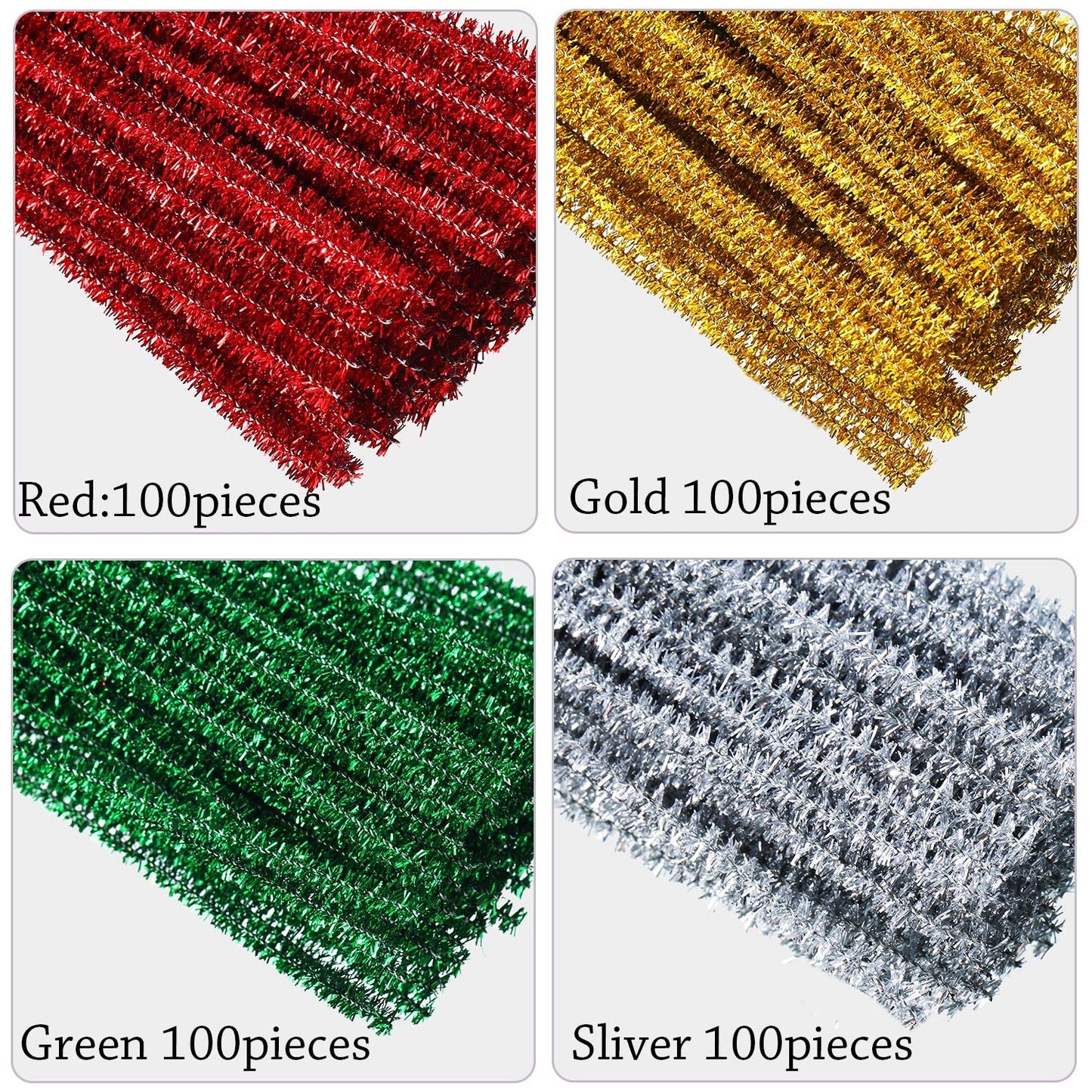 WILLBOND 400 Pieces Christmas Pipe Cleaners Craft Pipe Cleaners Glitter Chenille Stems Creative Arts Chenille Stems for DIY Craft Christmas