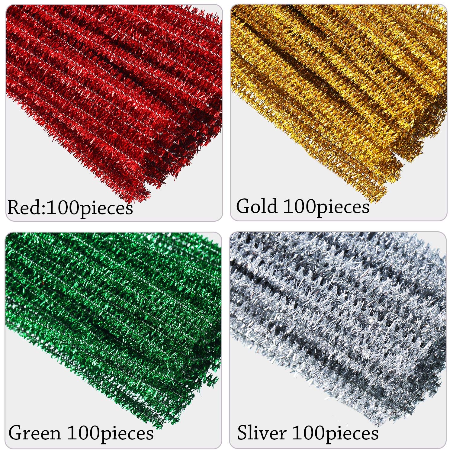 WILLBOND 400 Pieces Christmas Pipe Cleaners Craft Pipe Cleaners Glitter Chenille Stems Creative Arts Chenille Stems for DIY Craft Christmas