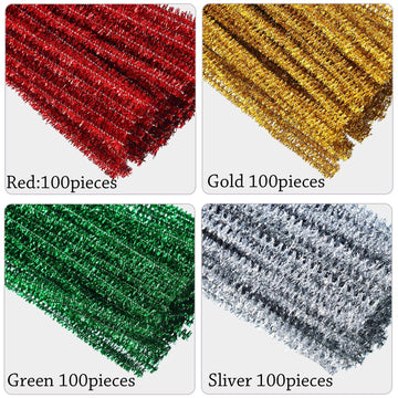 WILLBOND 400 Pieces Christmas Pipe Cleaners Craft Pipe Cleaners Glitter Chenille Stems Creative Arts Chenille Stems for DIY Craft Christmas