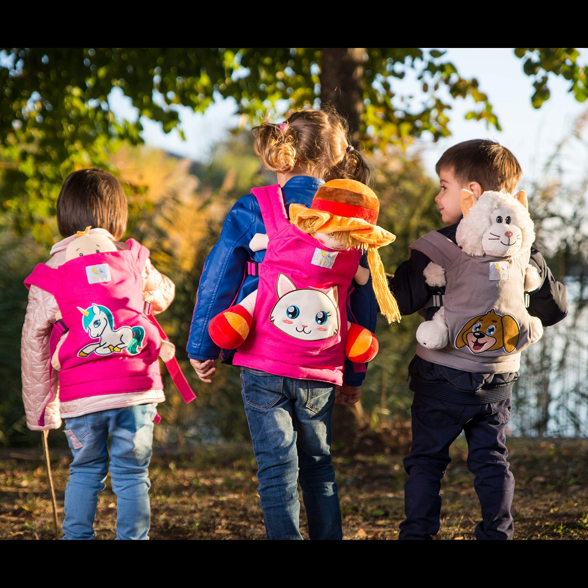 HappyVk Doll Carrier for Kids Baby Doll Carrier with Adjustable Straps Front & Back Carry Pretend Play Toy for Girls Cat Theme