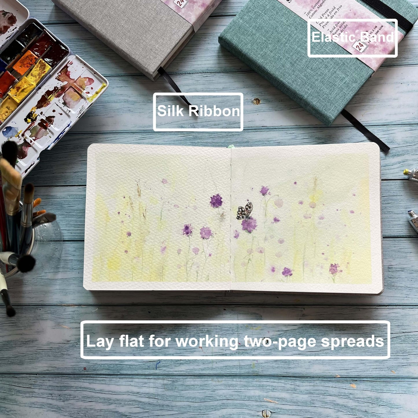 tumuarta Watercolor Sketchbook, 140 LB, 300 GSM, 100% Cotton Paper, Cold Press, 24 Sheets, 48 Pages, Watercolor Journal for Use As Travel Notebook