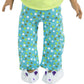 Fibre Craft The Springfield Collection Pajama Outfit, Green Top, Dot Pants, Slippers and Ribbon