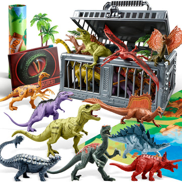 JOYIN Dinosaur Toys for Kids 3-5, 17 PCS Realistic Dinosaur Figures with Activity Play Mat & Storage Cage, Ideal Kids Toys for 3 Year Old Boys