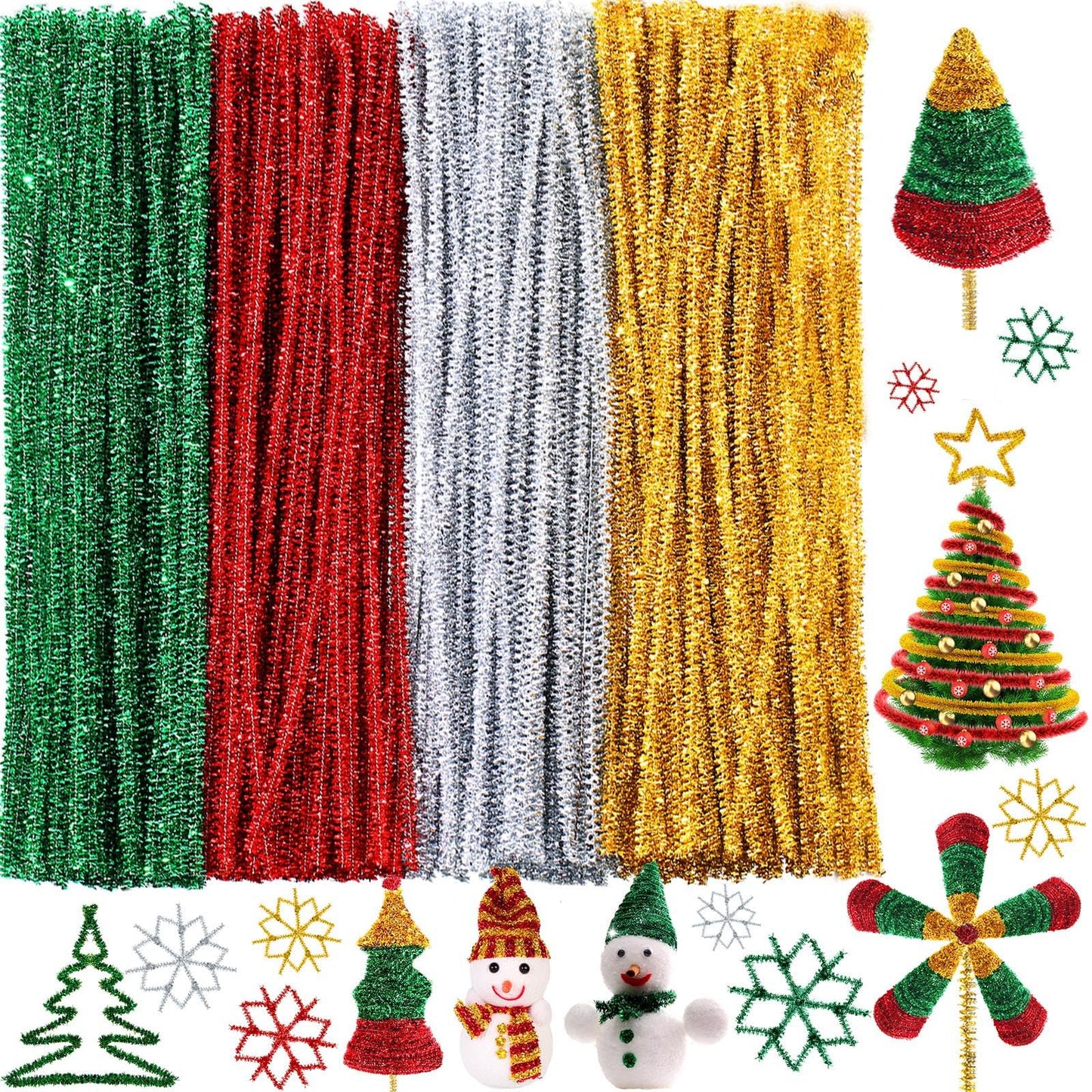 WILLBOND 400 Pieces Christmas Pipe Cleaners Craft Pipe Cleaners Glitter Chenille Stems Creative Arts Chenille Stems for DIY Craft Christmas