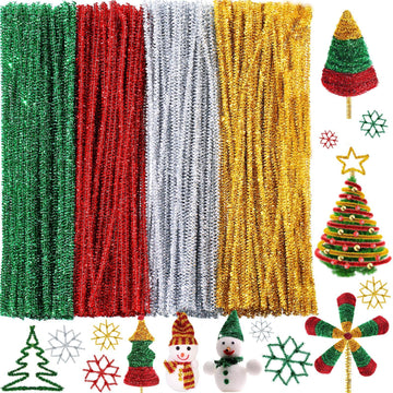 WILLBOND 400 Pieces Christmas Pipe Cleaners Craft Pipe Cleaners Glitter Chenille Stems Creative Arts Chenille Stems for DIY Craft Christmas