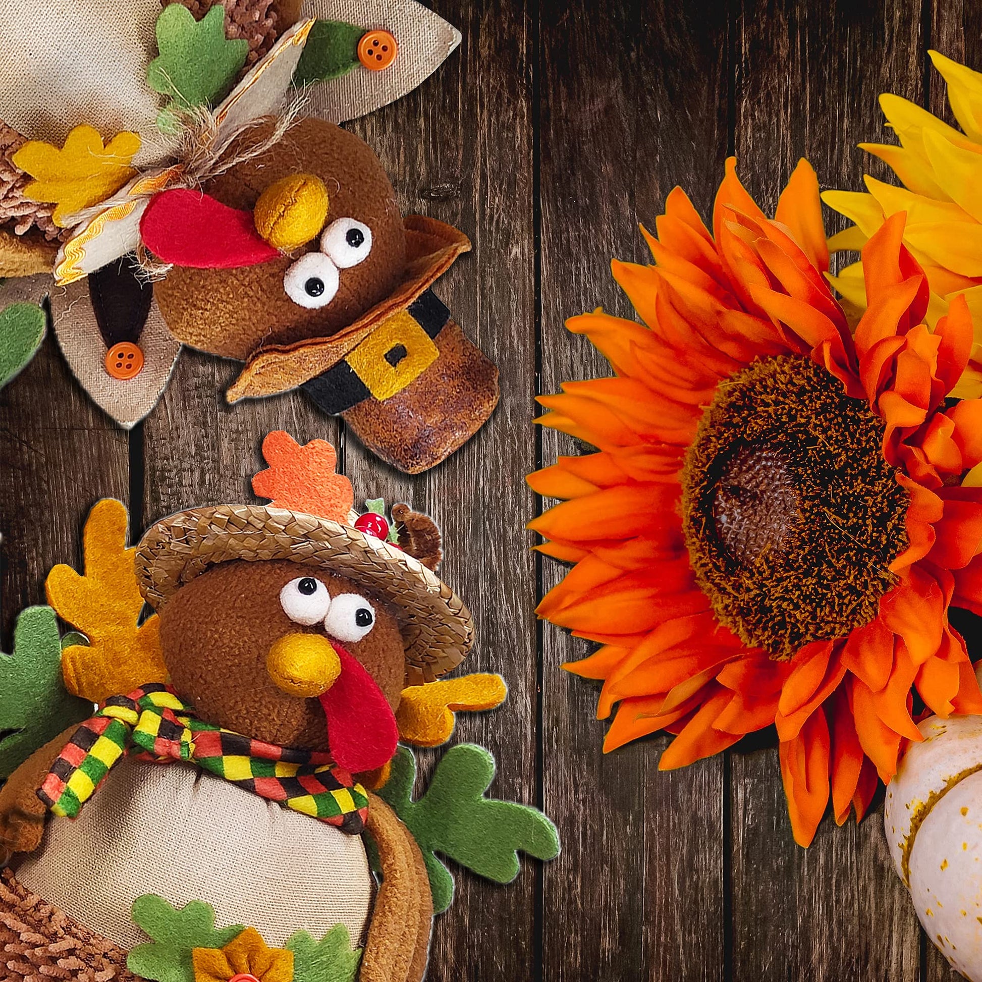 Ogrmar 15 Inch 2 Pack Stuffed Turkey Couple Doll Thanksgiving Tabletop Decorations Exquisite Handmade Turkey Plush Doll Kit for Autumn Harvest Home