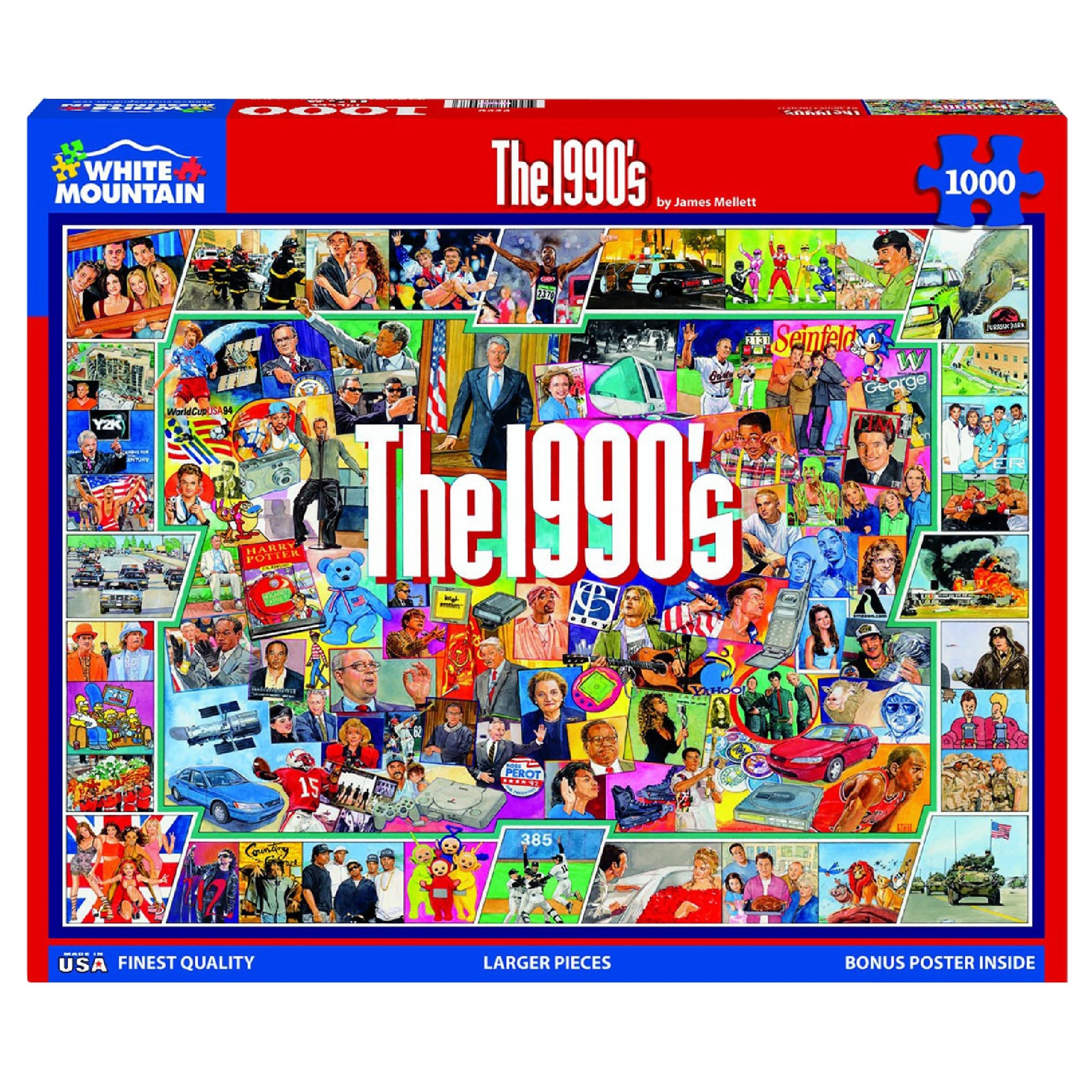 White Mountain 1000 Piece Jigsaw Puzzle Nostalgic Vintage Collage, 1990s
