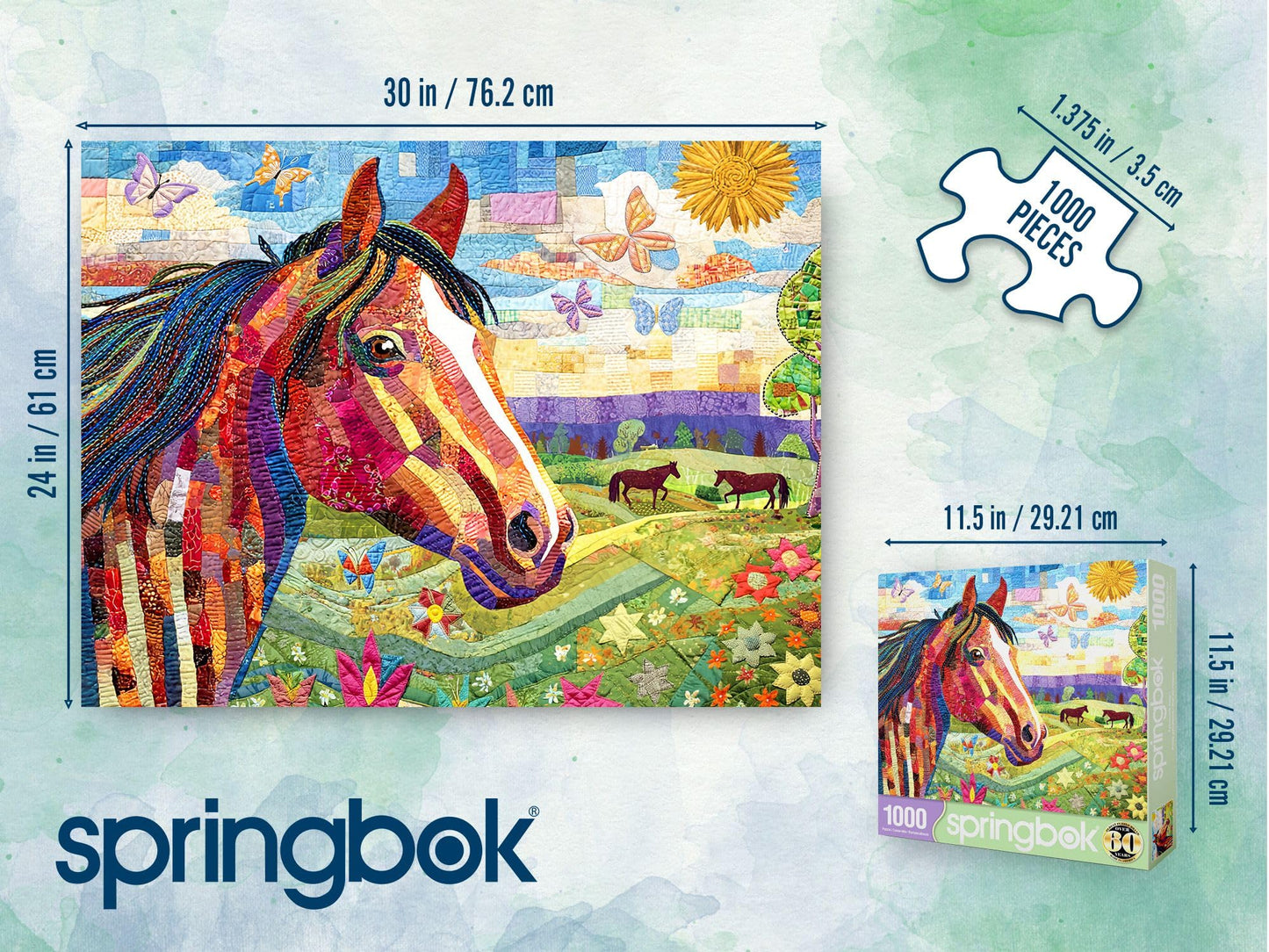 Springbok Patchwork Pony 1000 Piece Jigsaw Puzzle for Adults - Quilted Horse in Meadow - Unique Cut Pieces - Made in USA
