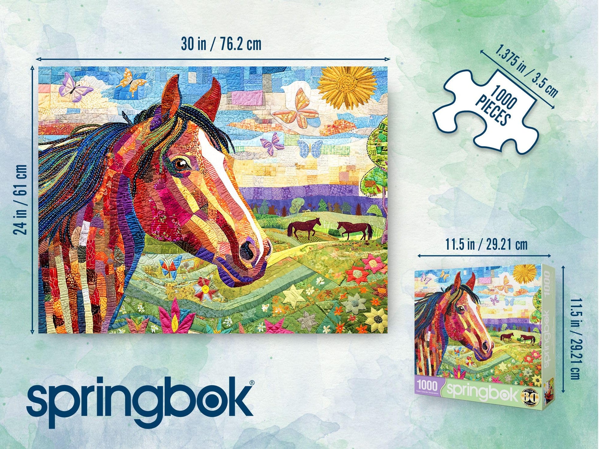 Springbok Patchwork Pony 1000 Piece Jigsaw Puzzle for Adults - Quilted Horse in Meadow - Unique Cut Pieces - Made in USA