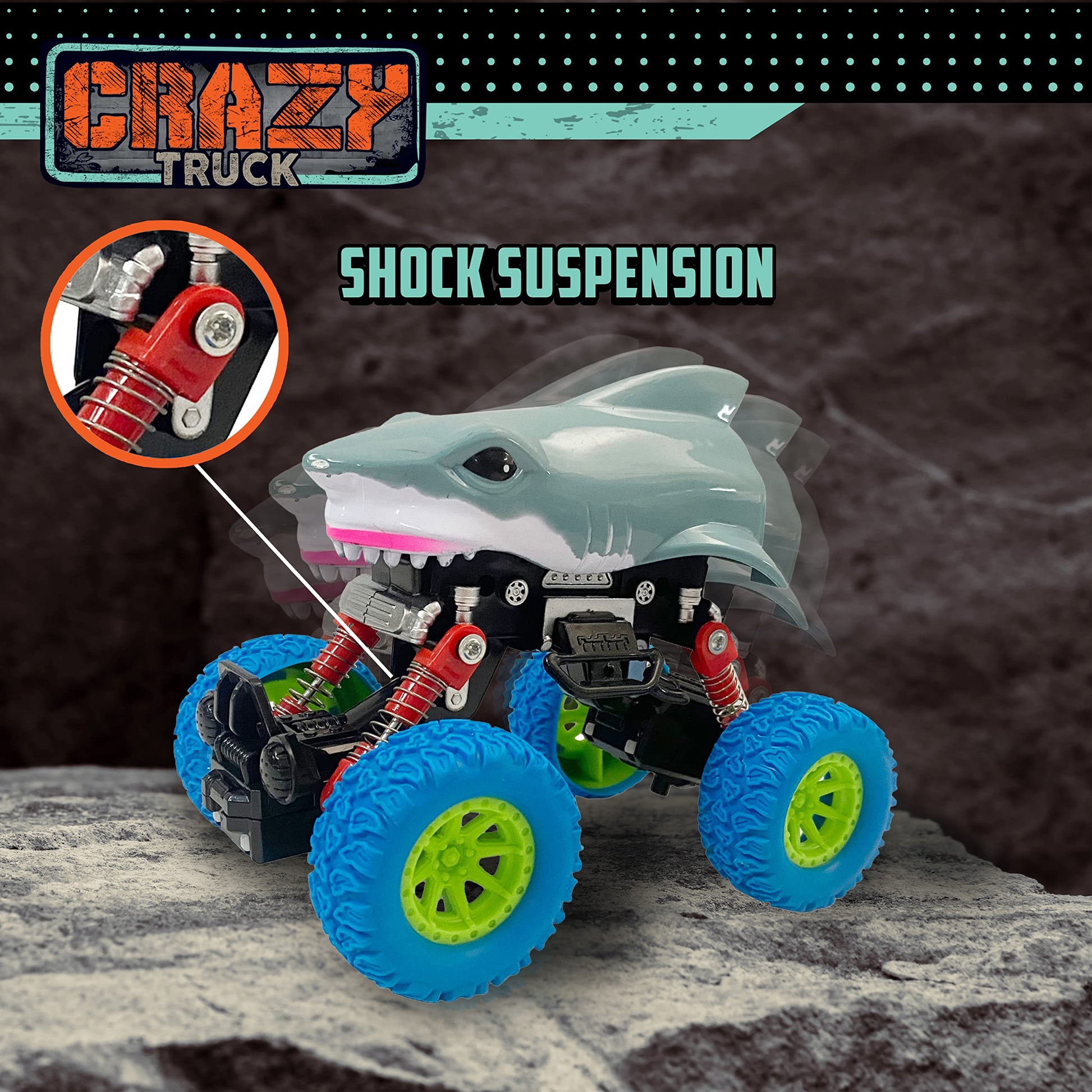 Nature Bound Crazy Trucks: Friction-Powered Toy Shark Truck That Moves Every Which Way, No Batteries Needed, Just Push and Go, Big Wheeled Toddler