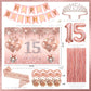 15th Birthday Decorations for Girls,Banner,Backdrop, it’s my 15th Birthday Sash, Sweet Rhinestone Tiara Crown,Balloons