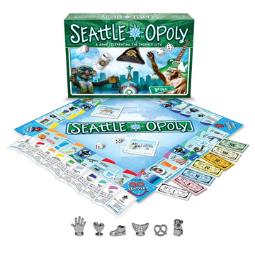 Late for the Sky Seattle-Opoly Board Game, Property Trading Family Game, 2-6 Players, City Landmarks, Opoly-Style, Travel Souvenir
