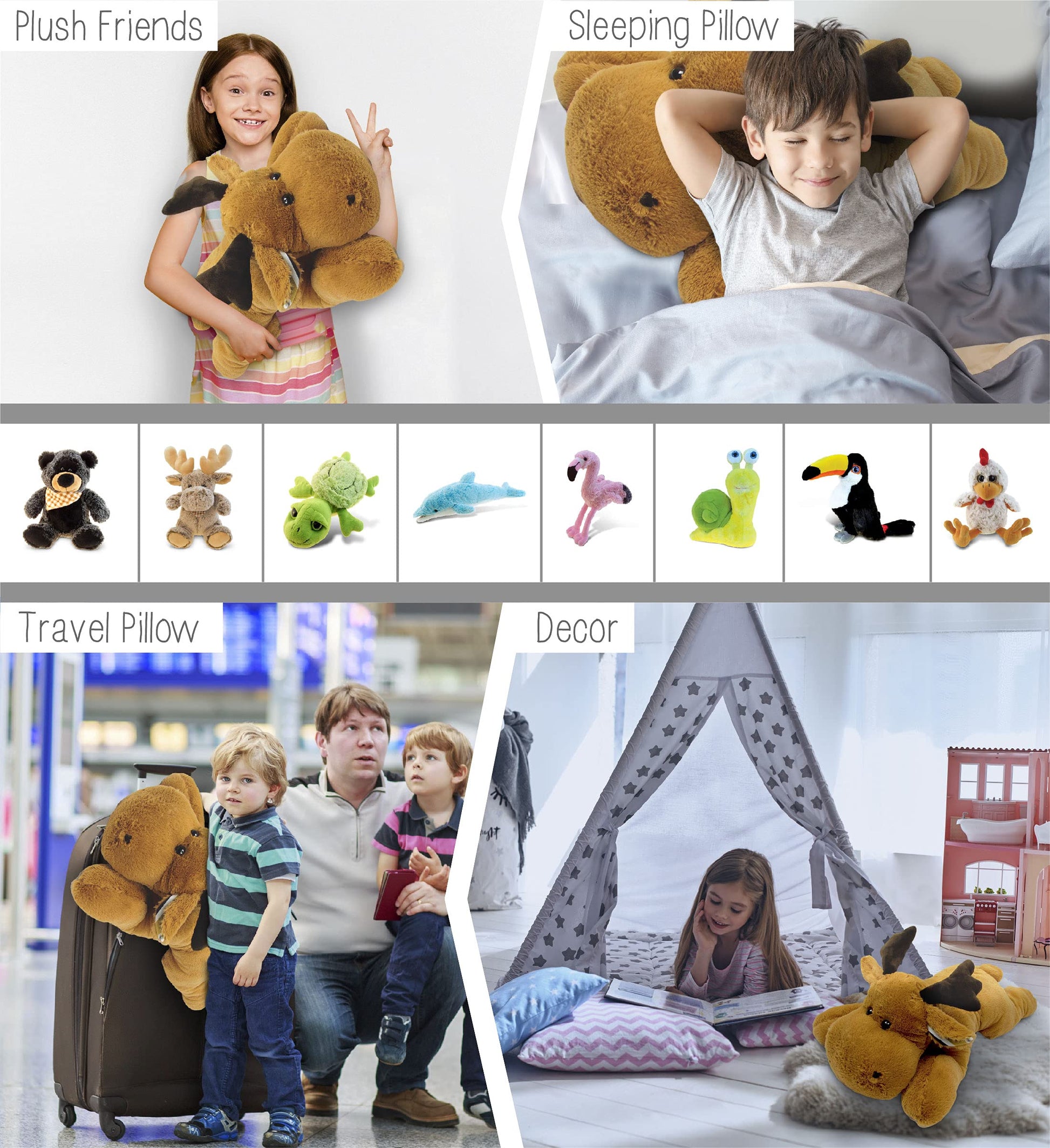 DolliBu Plush Moose Stuffed Animal Pillow Size - Super Soft Animal for Kids, Cozy Nap Buddy, Floor Pillow for Kids and Toddlers, Jumbo Hugging Plush