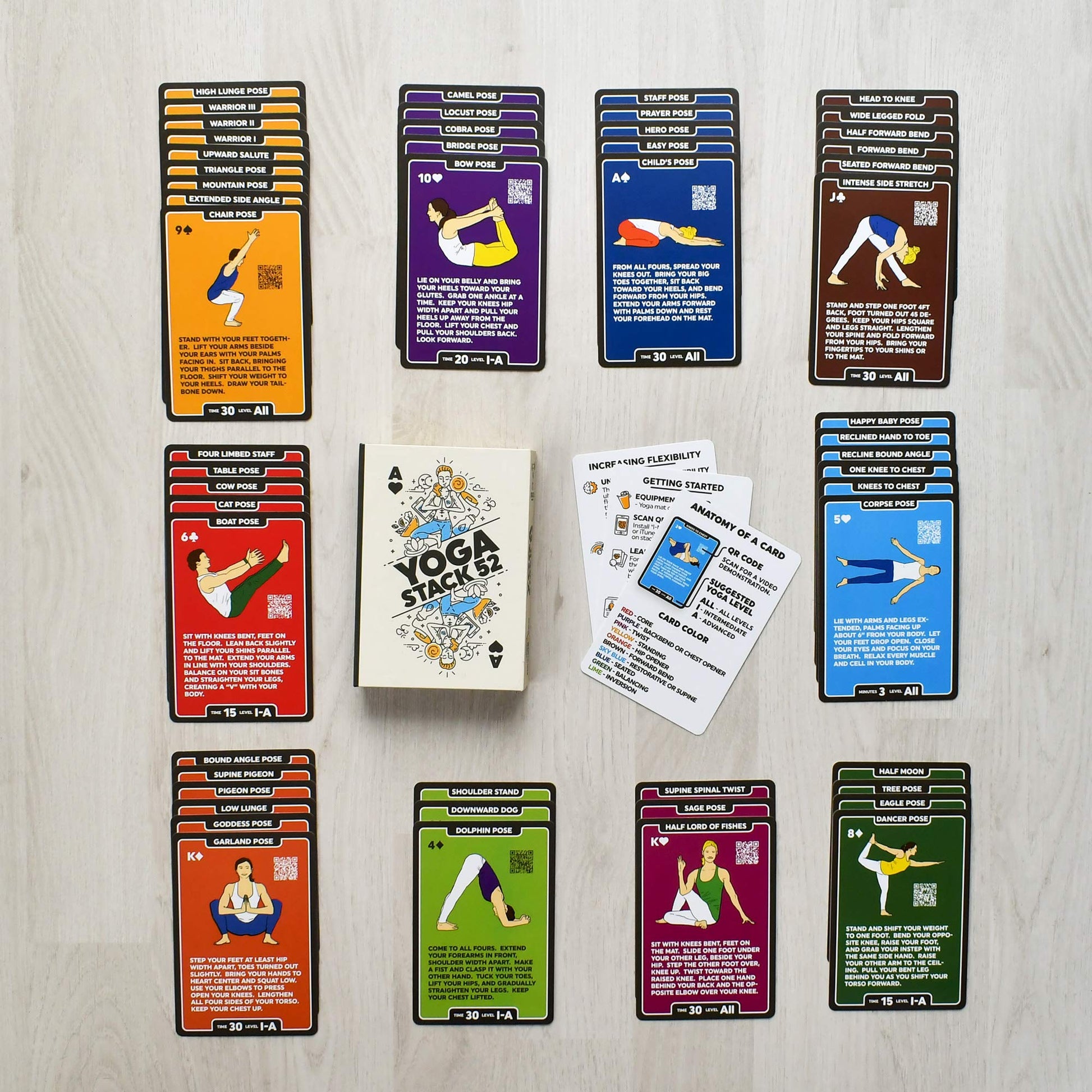 Stack 52 Yoga Exercise Cards: Designed by Certified Yoga Instructor.