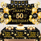 15 PCS Black Gold 50th Birthday Party Decorations 50th Happy Birthday Banner Backdrop for Men Women Birthday Photo Booth Supplies