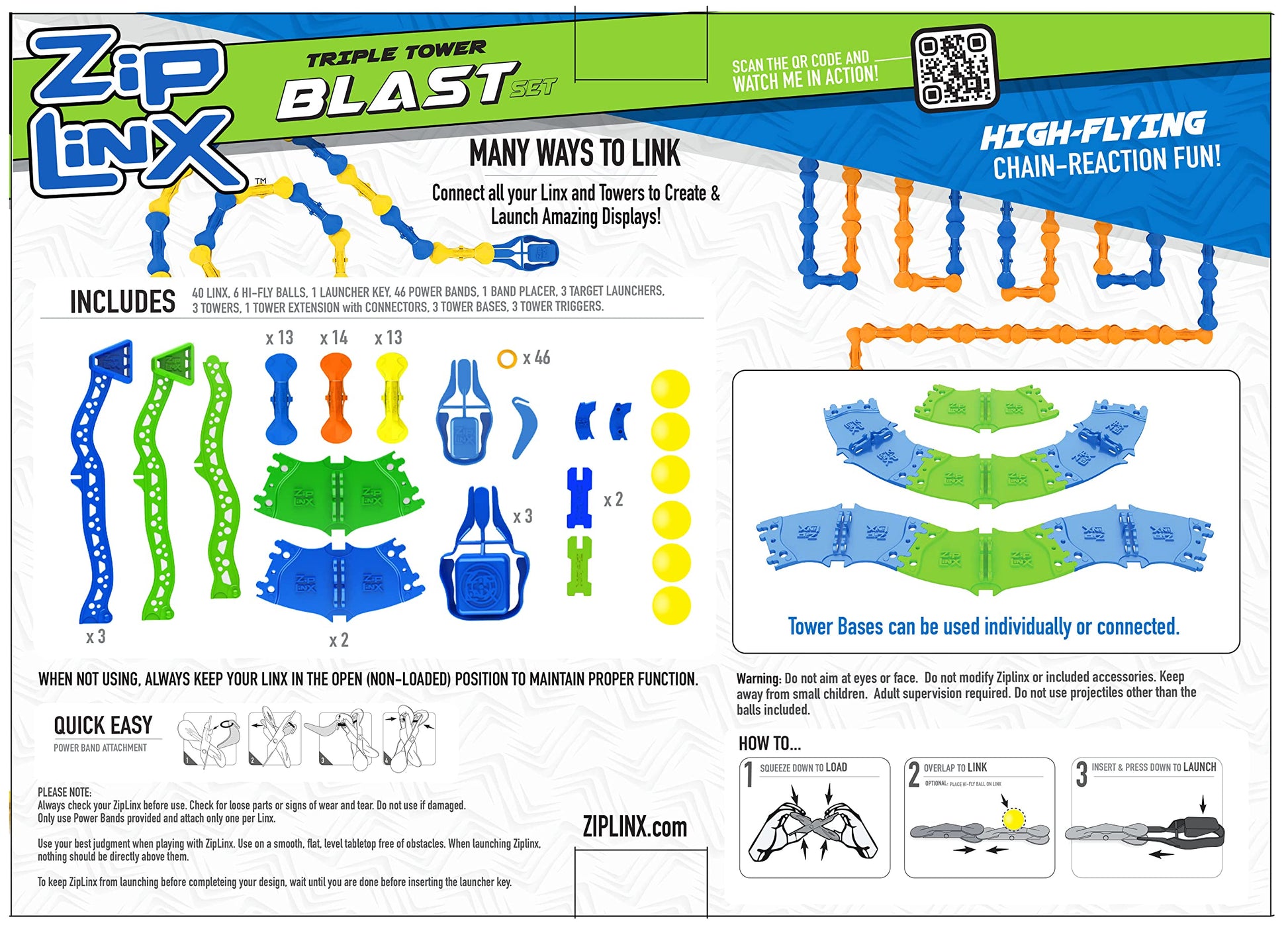 Zip Linx ZipLinx Jumping Domino Action - Triple Tower Blast | Chain Reaction Game - Create Unlimited Designs | Includes 40, 6 Hi-Fly Balls, 3