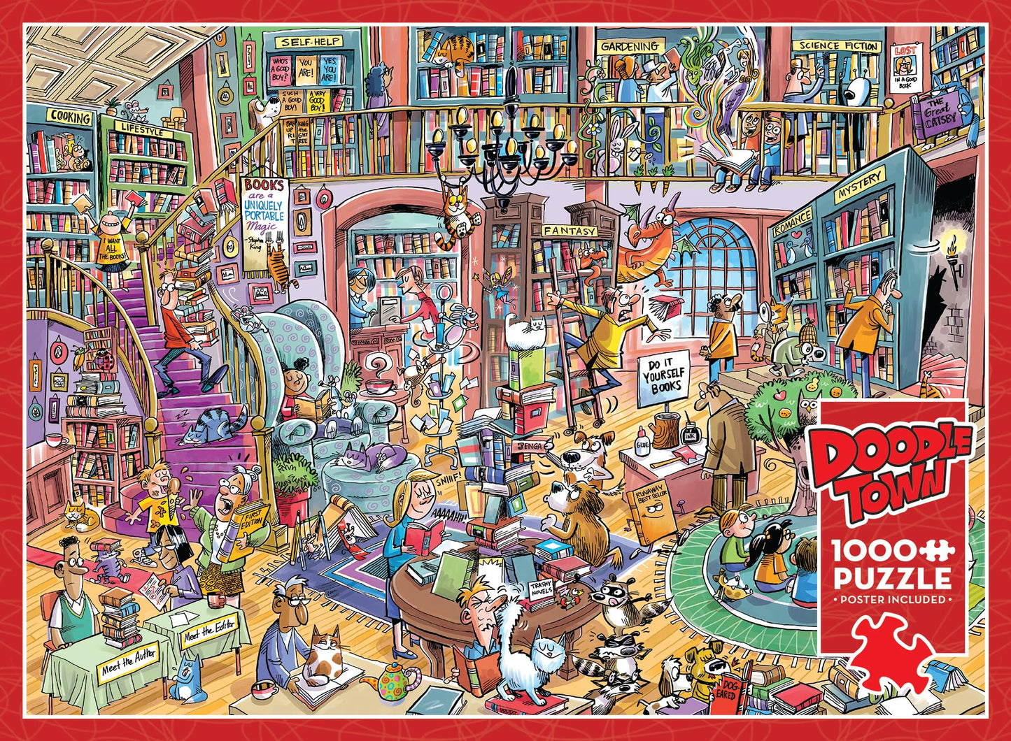 Cobble Hill 1000 Piece Puzzle - Doodletown: Bookshop Bedlam - Sample Poster Included