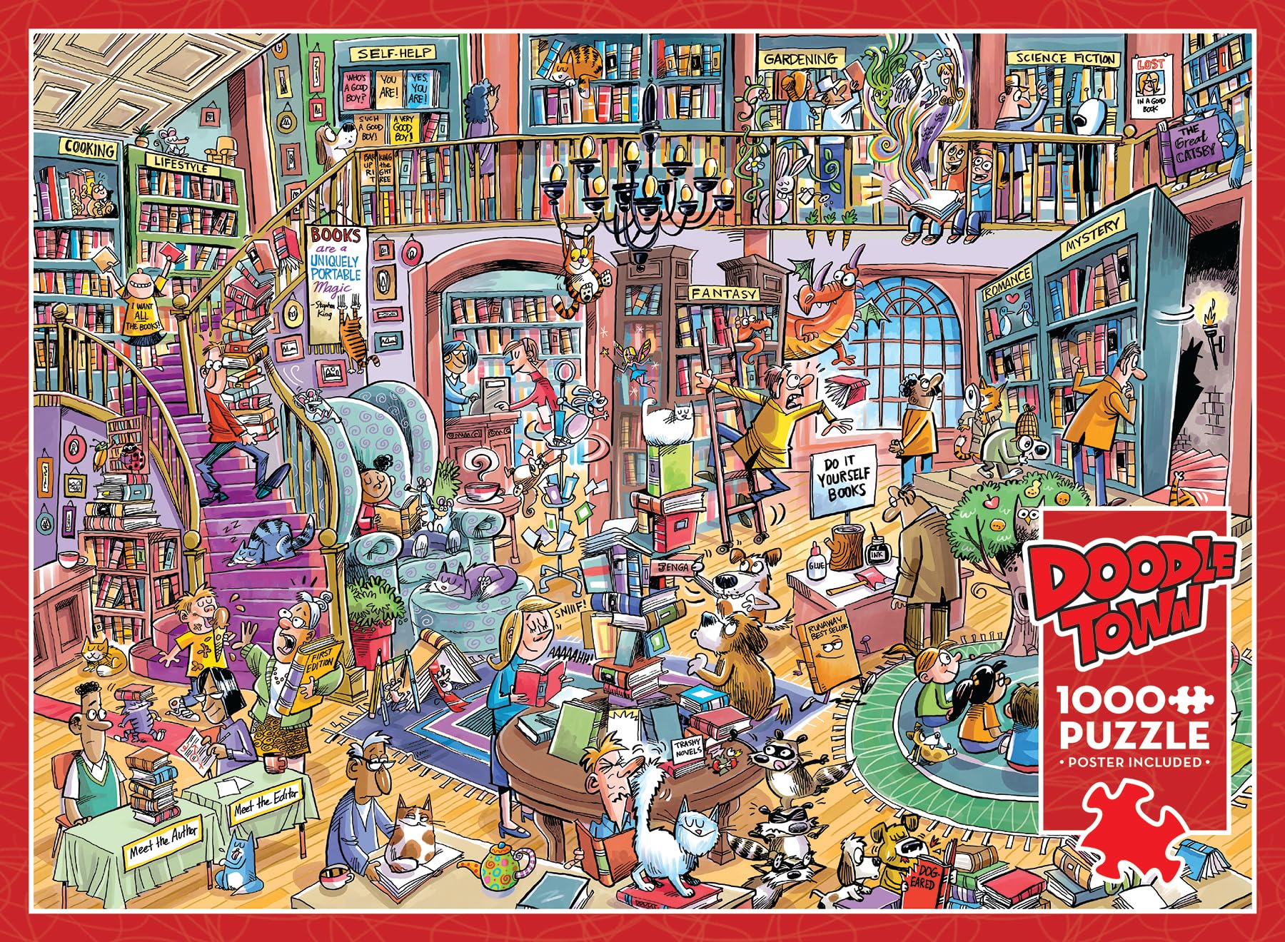 Cobble Hill 1000 Piece Puzzle - Doodletown: Bookshop Bedlam - Sample Poster Included