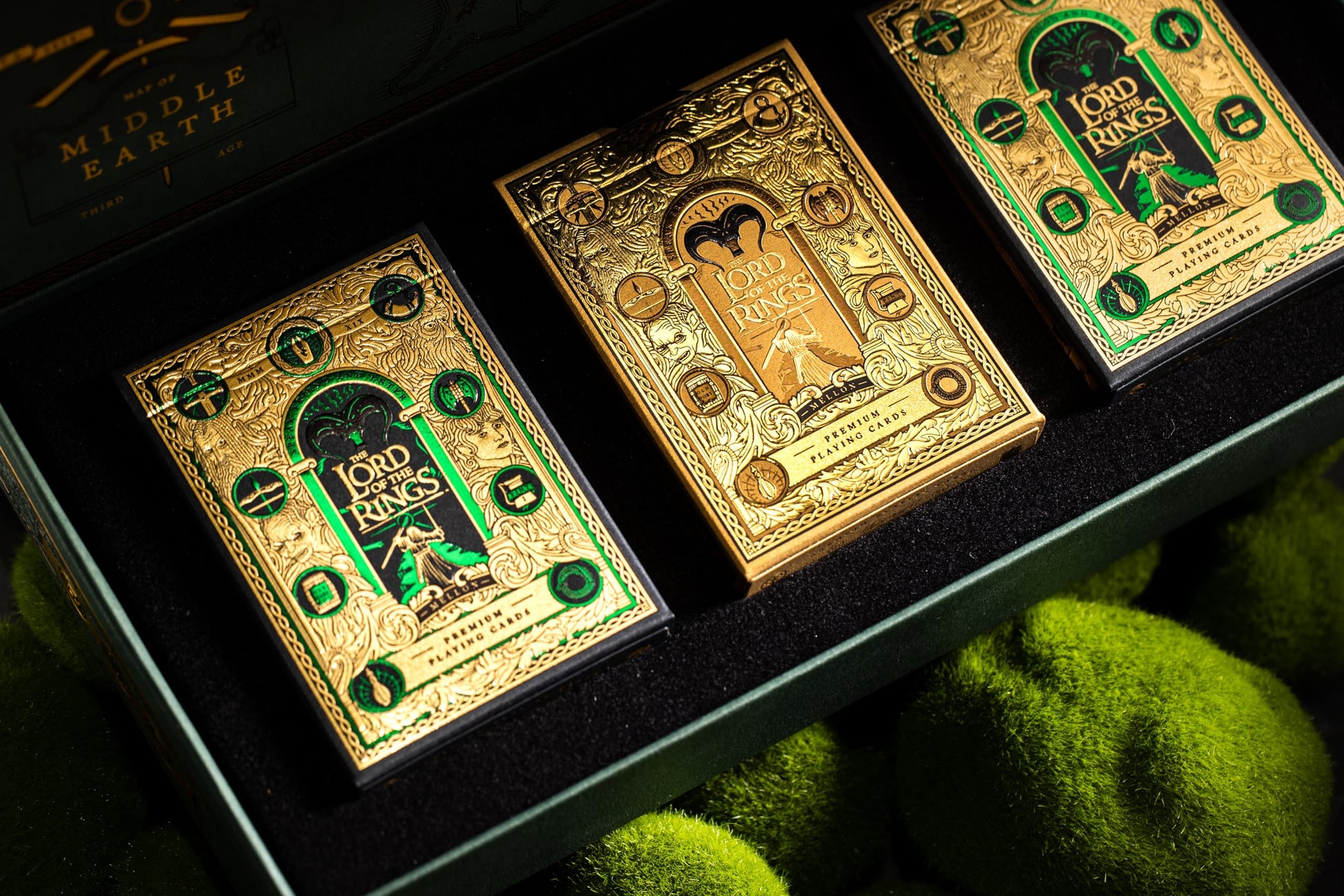 theory11 Lord of the Rings Playing Card Box Set - 4 Decks with Standard & Gold Foil Editions, Middle Earth Map Box, Movie Theme Poker Cards for Magic