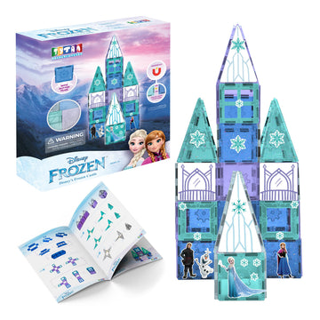 Tytan Toys Disney Frozen Magnetic Tiles Princess Castle - 68-Piece STEAM Building Set with Glitter Tiles & Elsa, Anna, Olaf Stickers - Educational