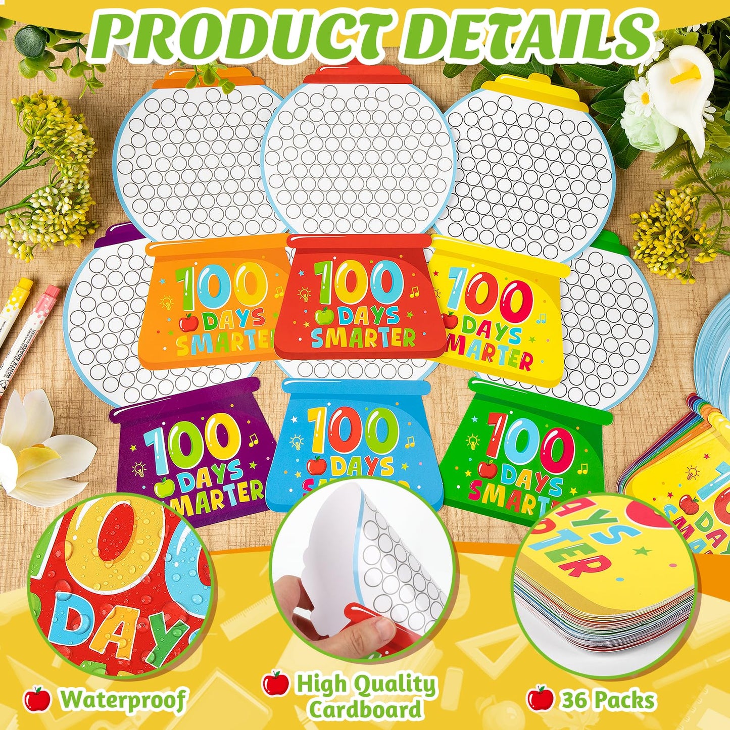 36Pcs 100th Day of School Gumball Machine Paper Crafts,100 Days Smarter Cutouts for 100 Days of School Celebration Party Supplies Classroom Activities