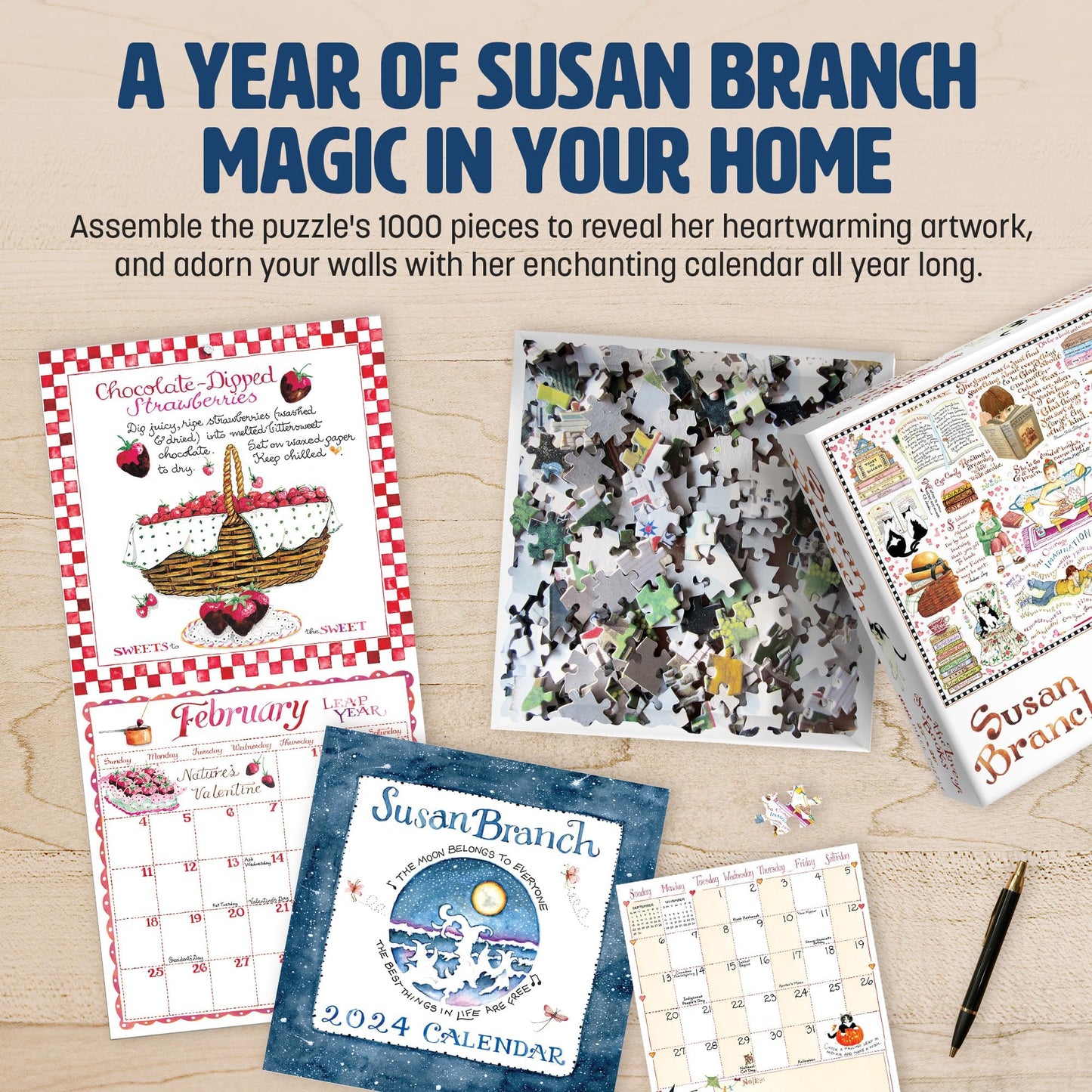 TF Publishing 1000 Piece Jigsaw Puzzle - Artist Susan Branch: Books and Cats - Colorful Illustrations - Interlocking Pieces - Sturdy Storage Box 8”x8”