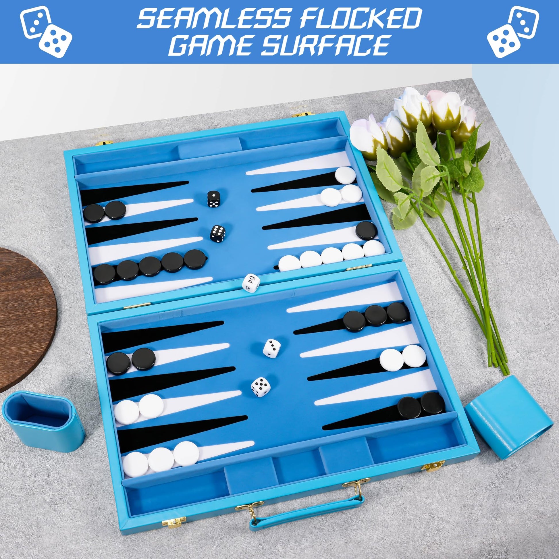 Froggod Light Blue 15 Inch Backgammon Sets for Adults, Classic Board Game