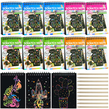 Blcculi 10 Pack Rainbow Scratch Notebooks,Scratch Note Pads,Rainbow Scratch Notes with Wooden Stylus,Scratch Art for Party Favors Arts and Crafts