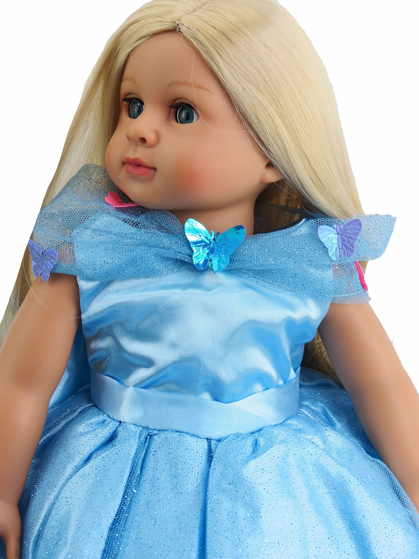 American Fashion World Blue Gown with Butterflies for 18-Inch Dolls | Premium Quality & Trendy Design | Dolls Clothes | Outfit Fashions for Dolls