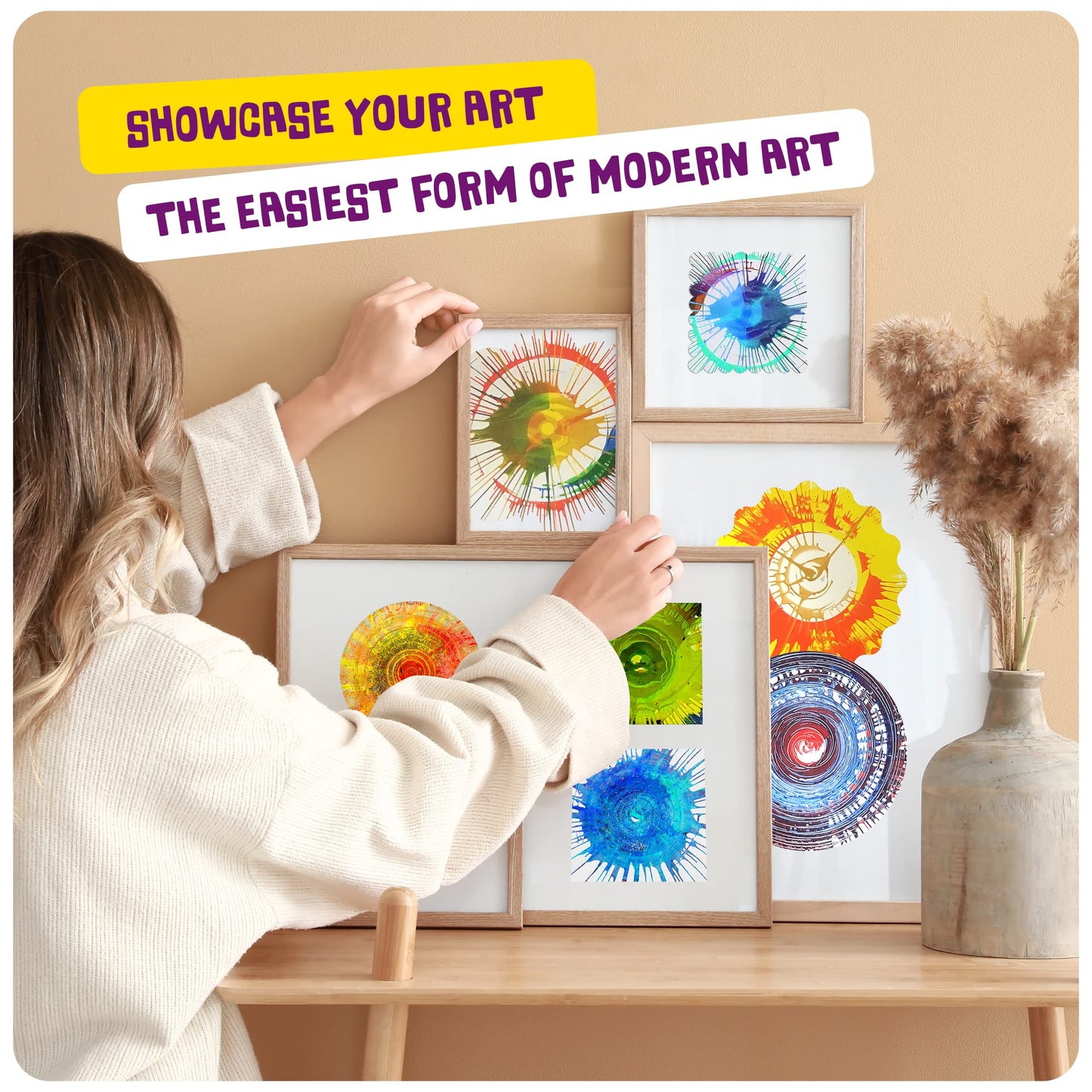 Dan&Darci Paint Vortex Spin Art Machine - Kids Art Kit for Boys & Girls Ages 6+, Motorized Spinner with Splash Guard, Metallic Paints & 20 Artboards