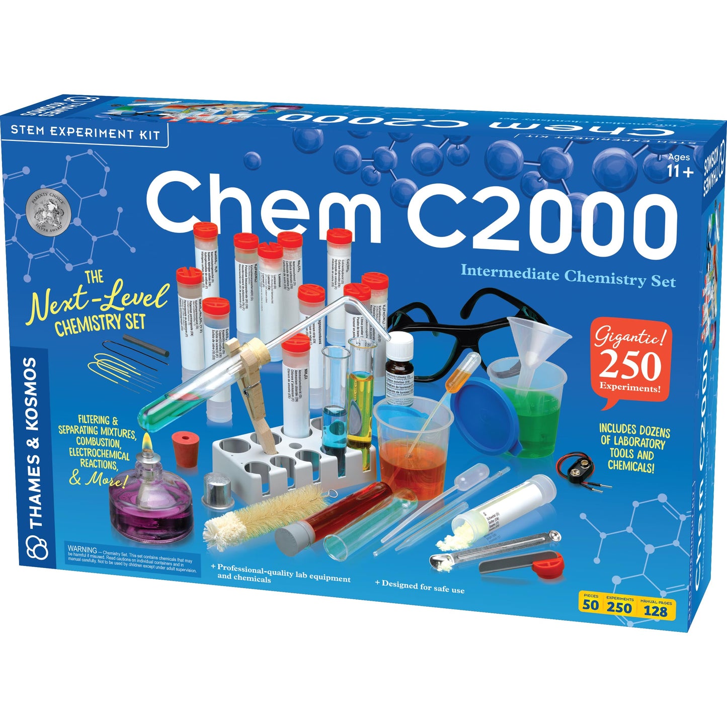 Thames & Kosmos Chem C2000 (V 2.0) Intermediate Chemistry Set | 250 Experiments, 128-Page Full-Color Lab Manual, Real Lab Equipment & Alcohol Burner |