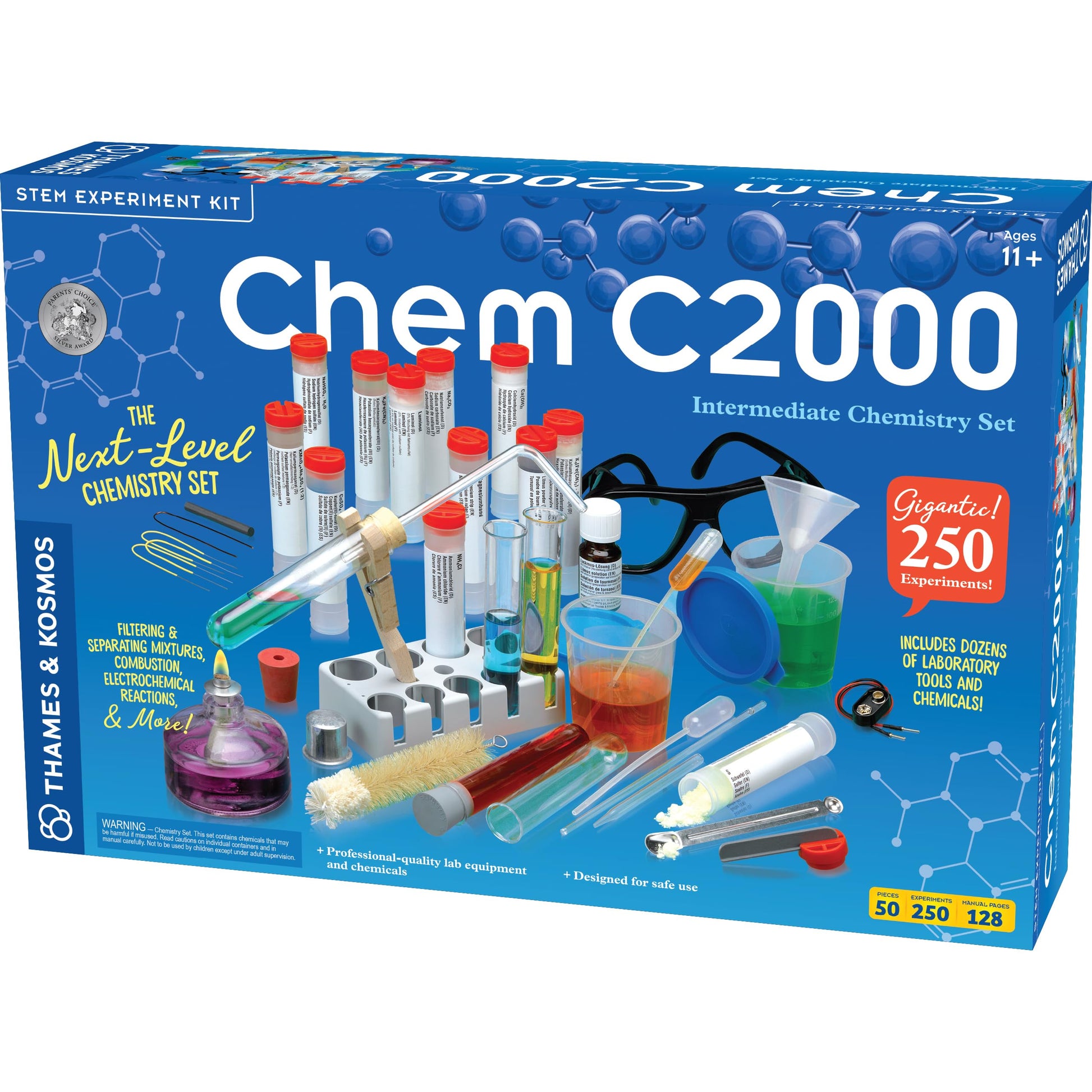 Thames & Kosmos Chem C2000 (V 2.0) Intermediate Chemistry Set | 250 Experiments, 128-Page Full-Color Lab Manual, Real Lab Equipment & Alcohol Burner |