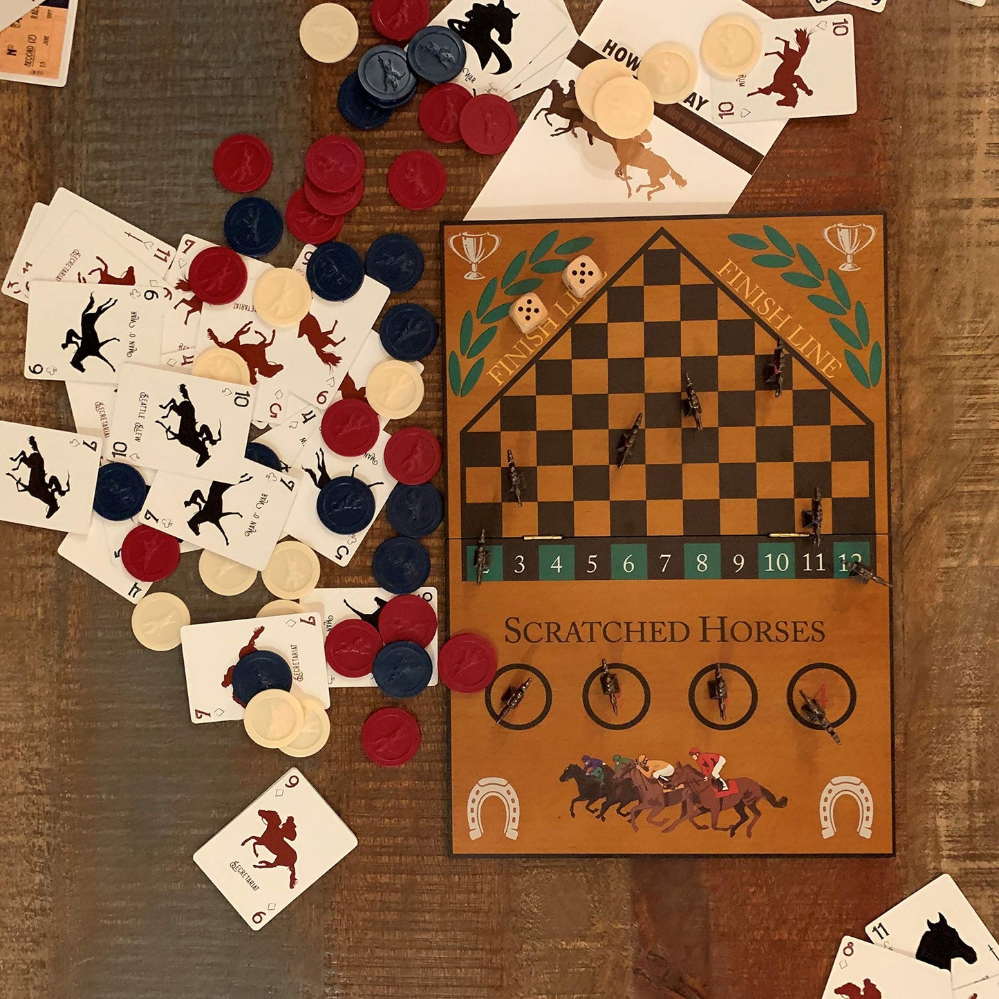 WE Games Derby Horse Race Board Game Set with Metal Game Pieces and Wooden Keepsake Storage Box, Family Game Night, Board Games for Adults and Family