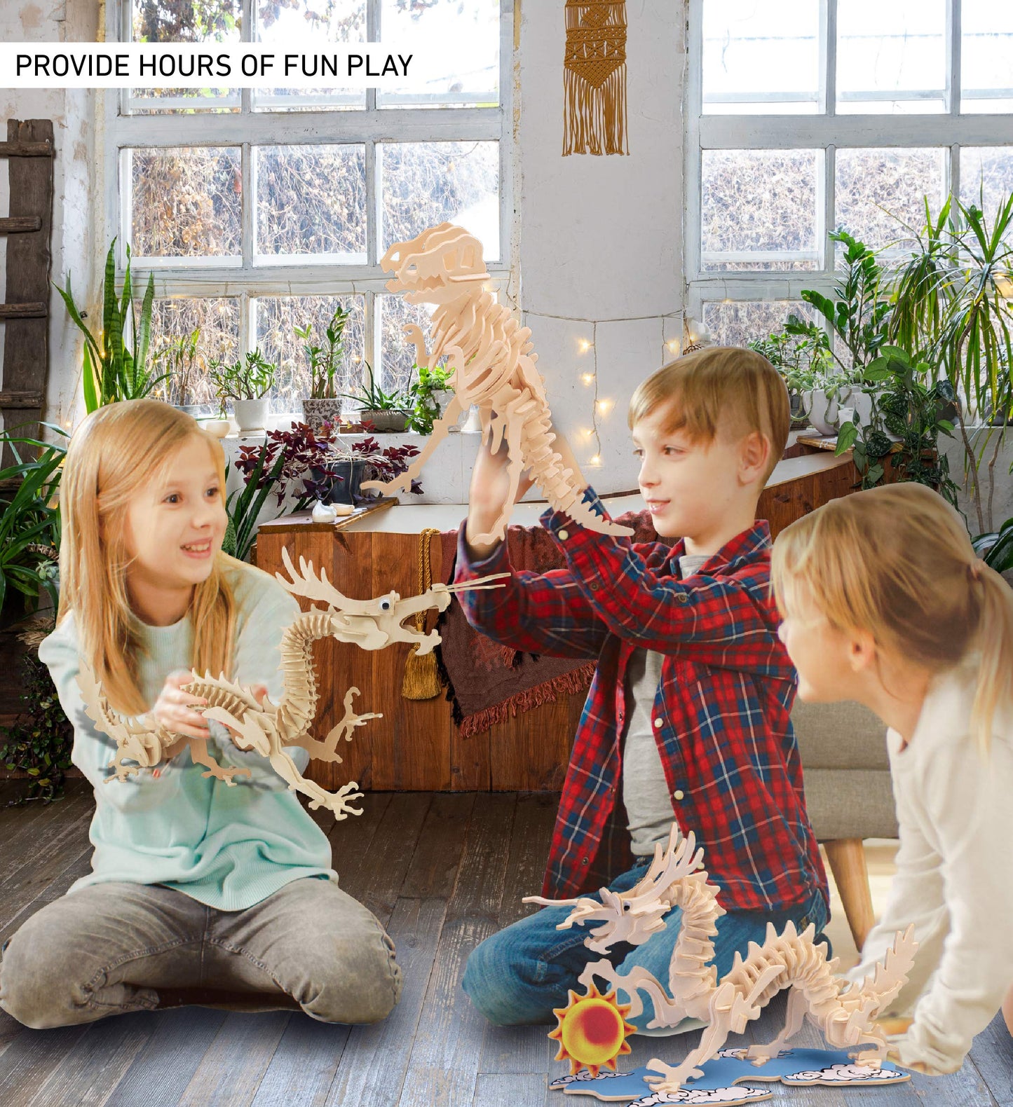 Puzzled 3D Puzzle Dragon Building Kit - Wooden Dragon Puzzle Toy for Kids and Adults, Educational DIY Wood Puzzle Toy Dragon, Dragon Model Kit 3D