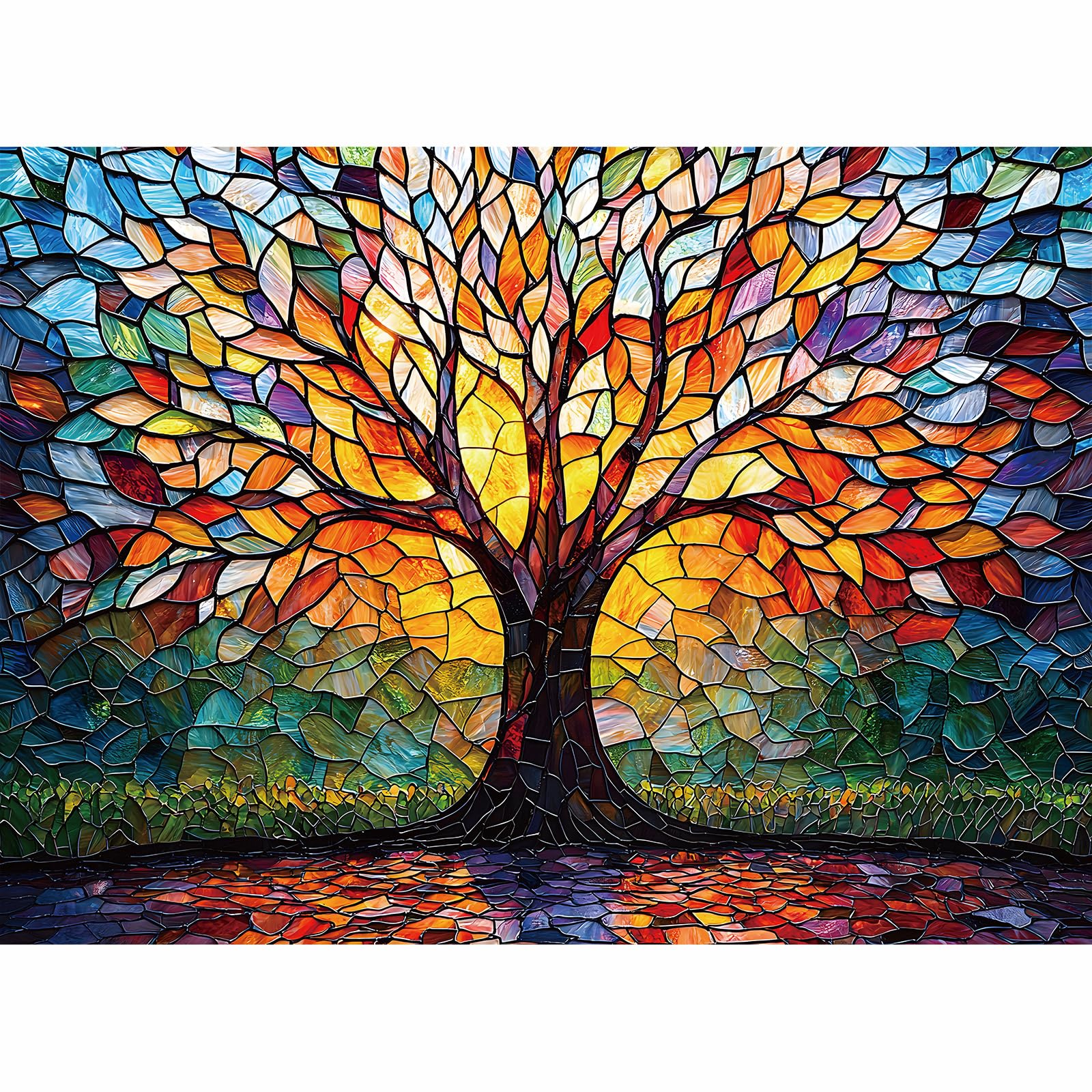 Puzzles for Adults 500 Pieces, Stained Glass Jigsaw Puzzles - Tree of Life, Impossible Tree Puzzle, Finished Size 20.47 * 14.96”, with 1:1 Poster