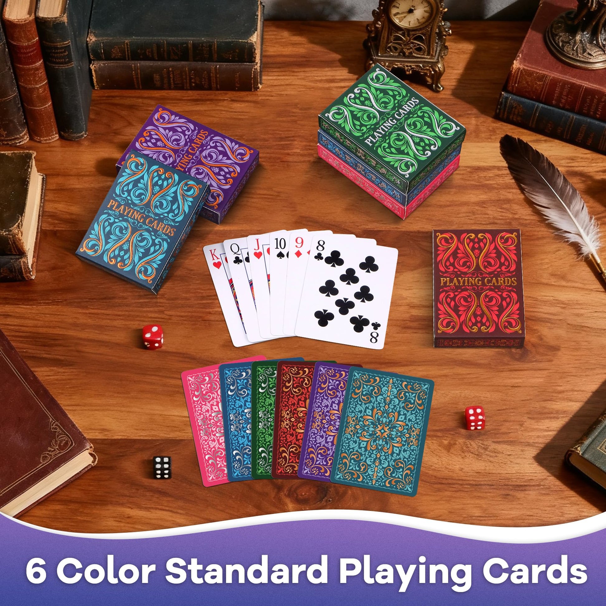 Playing Cards 6 Pack, Decks of Cards, Poker Size Standard Index Deck in 6 Unique Colors, Playing Cards Bulk for Family Game Night, Blackjack