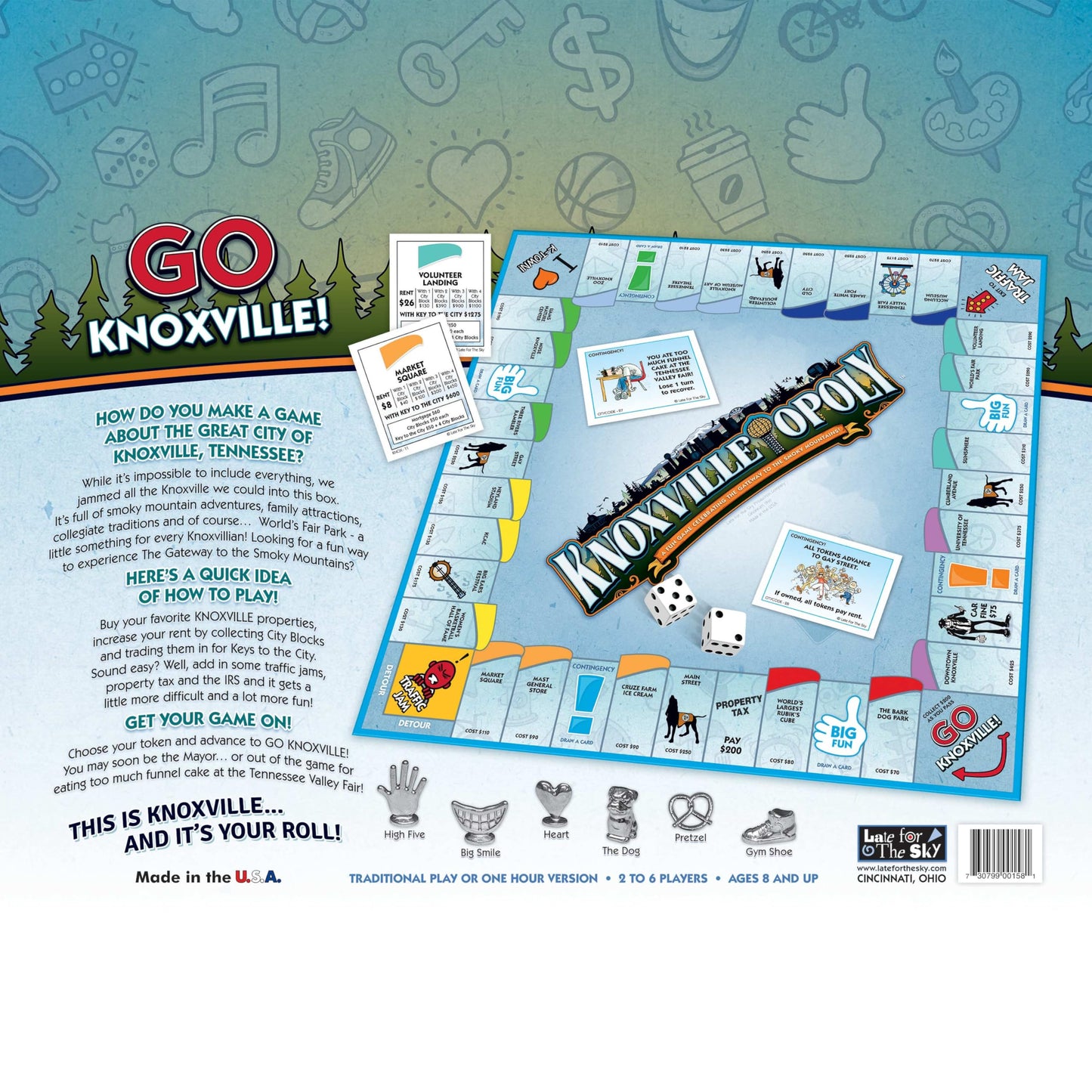 Late for The Sky Knoxville-Opoly City Board Game, Family Strategy Game Night for 2-6 Players, Ages 8+, Opoly-Style Play with Knoxville Landmarks