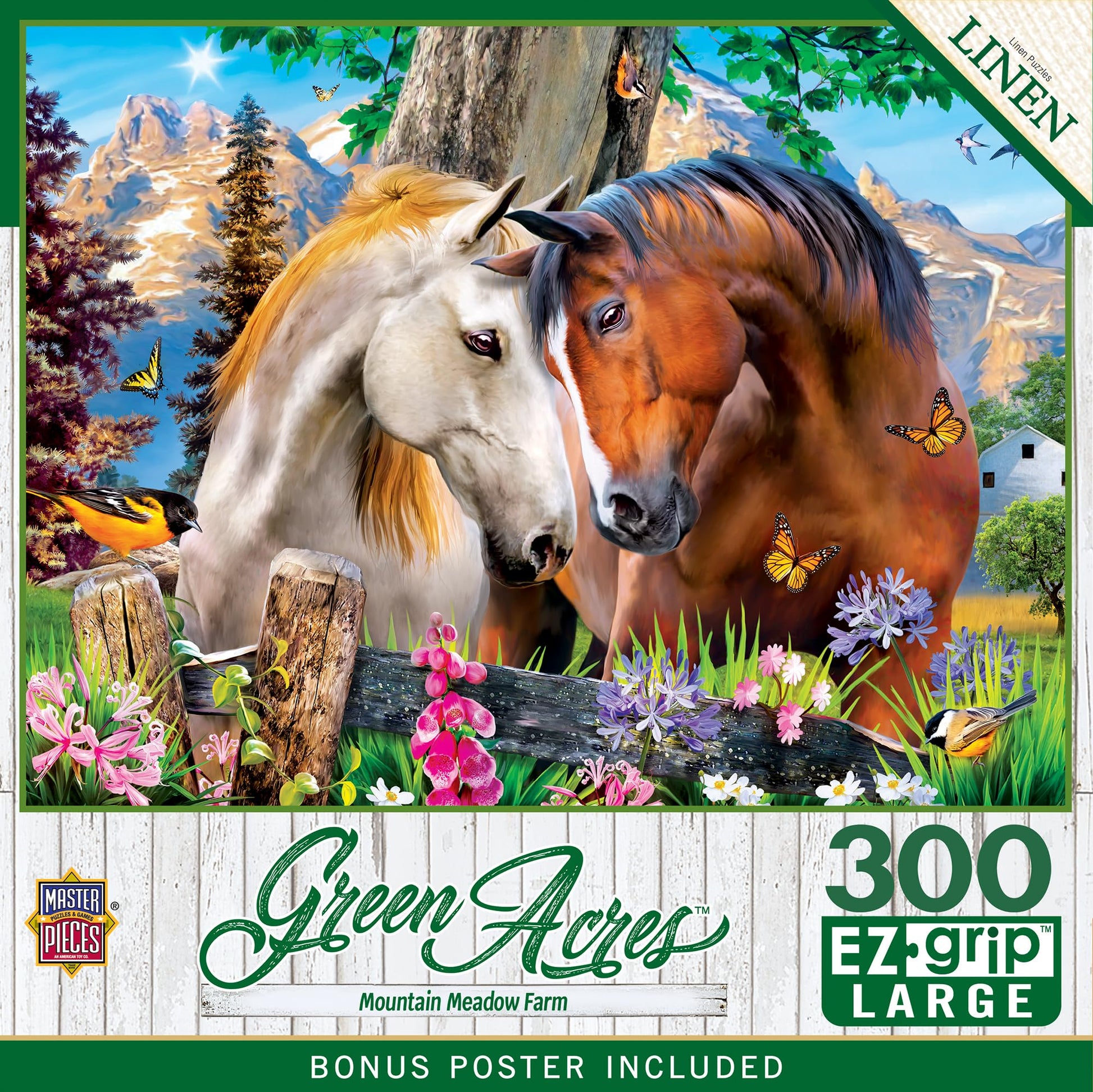 MasterPieces - 300 Piece Jigsaw Puzzle, Large EZ Grip Shapes, Mountain Meadow Farm, Fun for Adults, Seniors, Family, Kids, Matte Finish, 18" x24