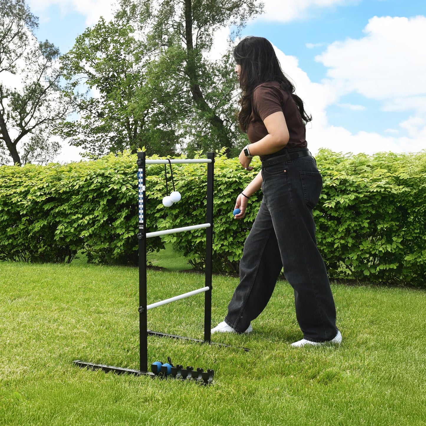 Vivere Ladder Golf Extreme Metal Tournament Edition Ladder Ball Tossing Game with 2 Metal Ladders and 2 Sets of Soft Bolas - Official Equipment