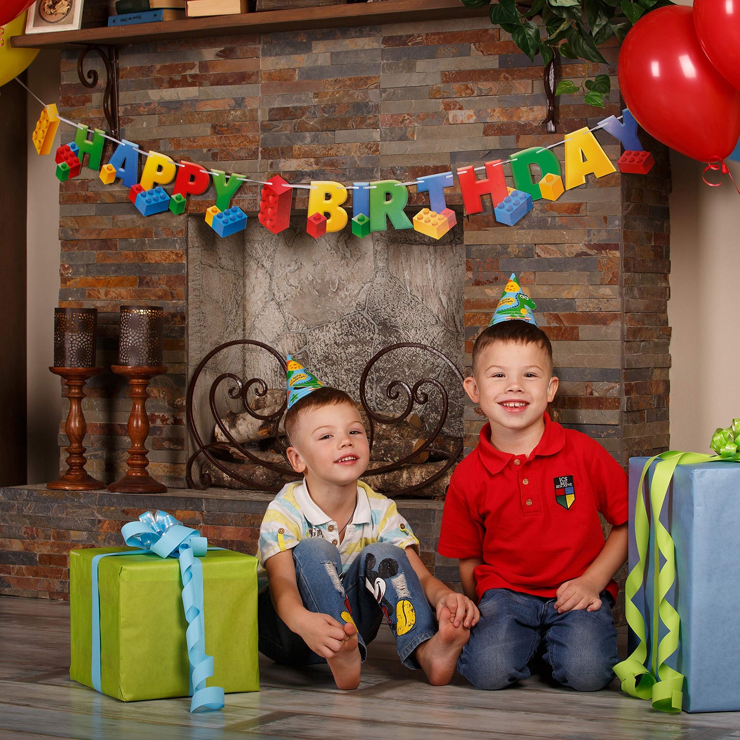 Building Block Birthday Party Banner, 7 ft Brick Theme Decorations