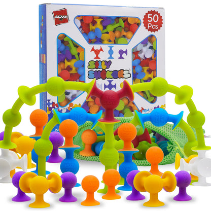 Silly Suckers Suction Toy Set - Educational Baby Bath Toys - Sensory Montessori Building Game - Toddler Bath Toys - Interactive, Creative Suction