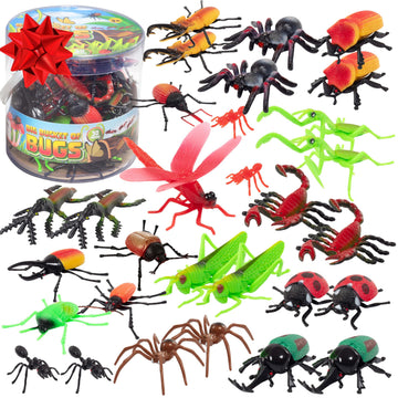 SCS Direct Bug Toys 30PCS - Large Insect & Spider Figures Playset with Grasshoppers, Beetles, Arachnids & Crawly Bugs - Realistic Plastic Animal Toys