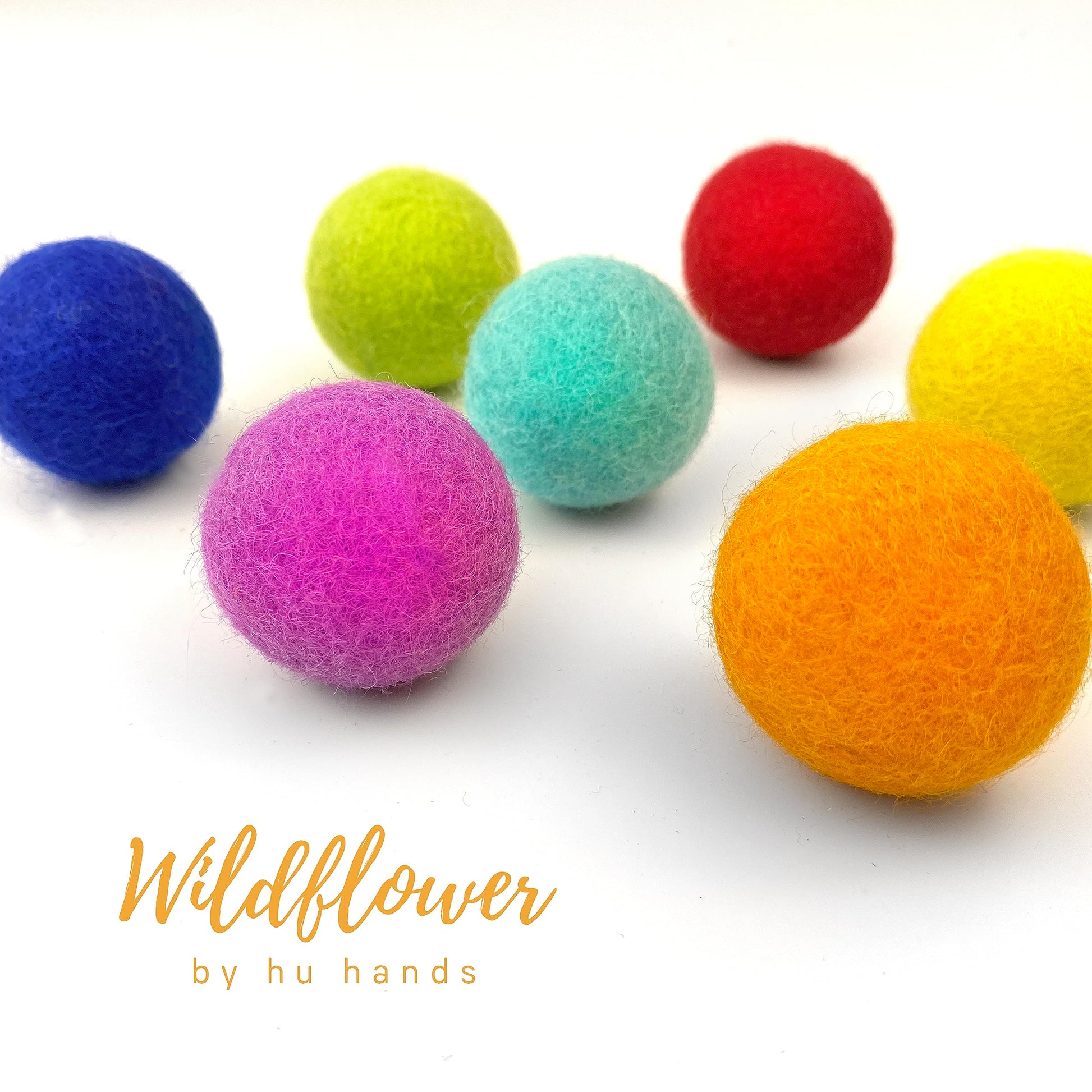 Rainbow Large Felt Balls | Montessori Wool Pom Poms for Baby, Crafts, Cats, Essential Oils, Felting & Garland | 7 ROYGBIV Colors | 4 CM (1.75-2")