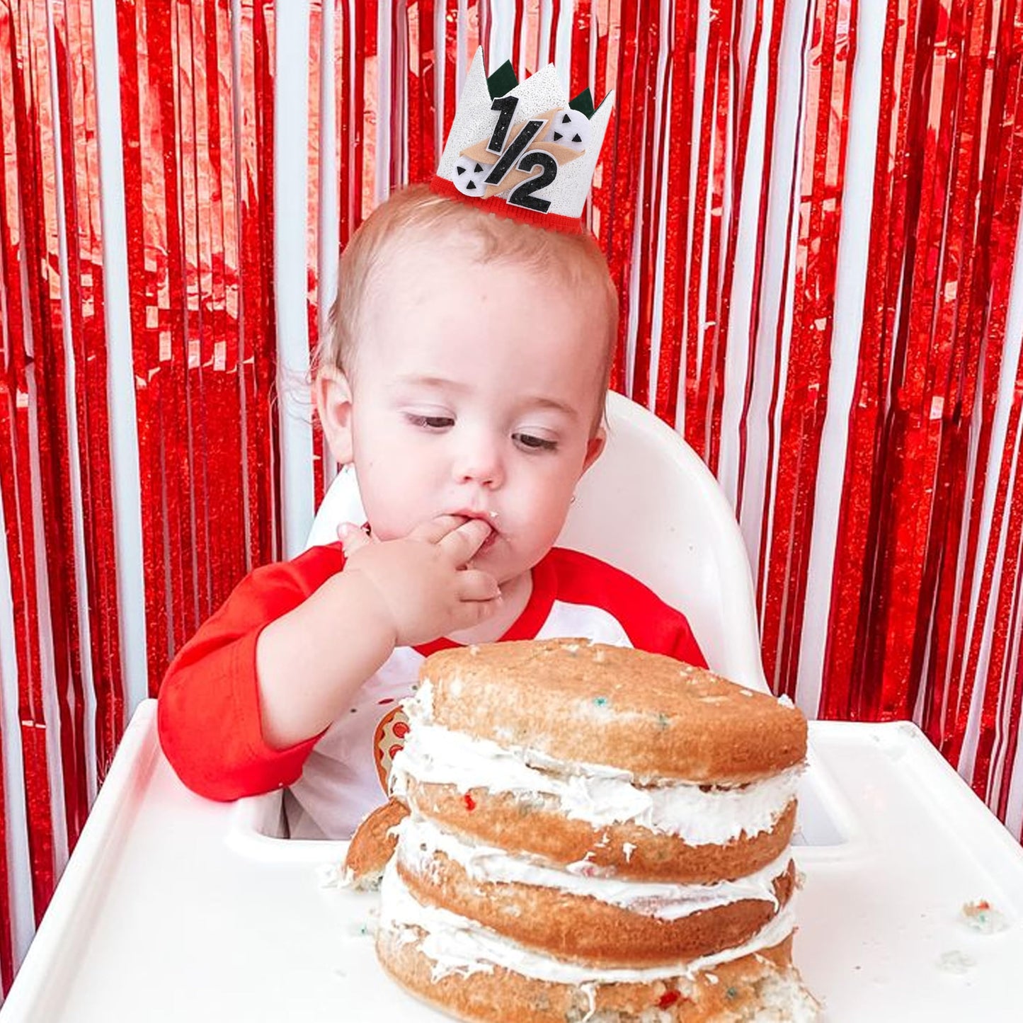 Jissoo Pizza 1/2 Birthday Crown - Holy Cannoli Half Birthday Decorations,Pizzeria Party Hat Photo Props,Pizza Cake Smash 6 Months Party Crown,Sweet