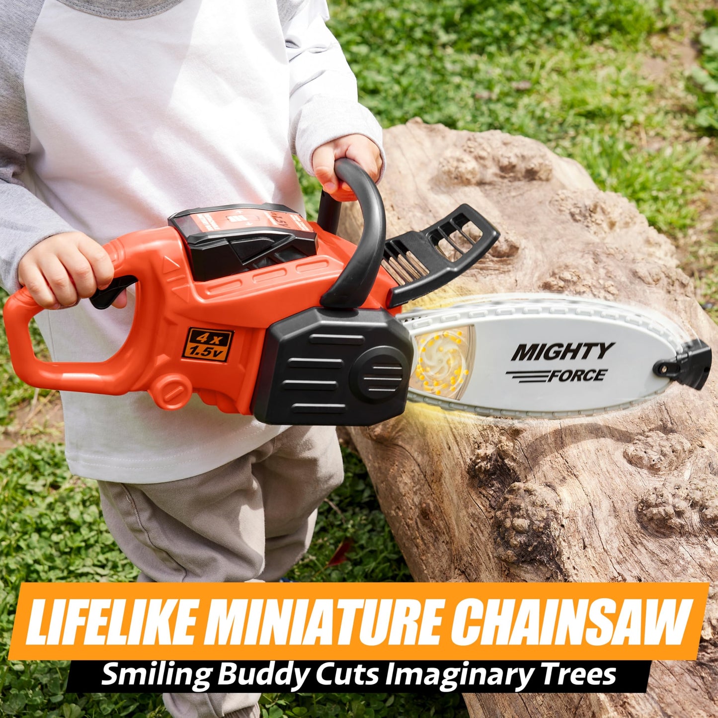 Mighty Force Toy Chainsaw for Kids - Realistic Lights, Sounds & Spinning Action, Safe Design with Easy-Grip Handle, Perfect for Play Boys Aged 3+