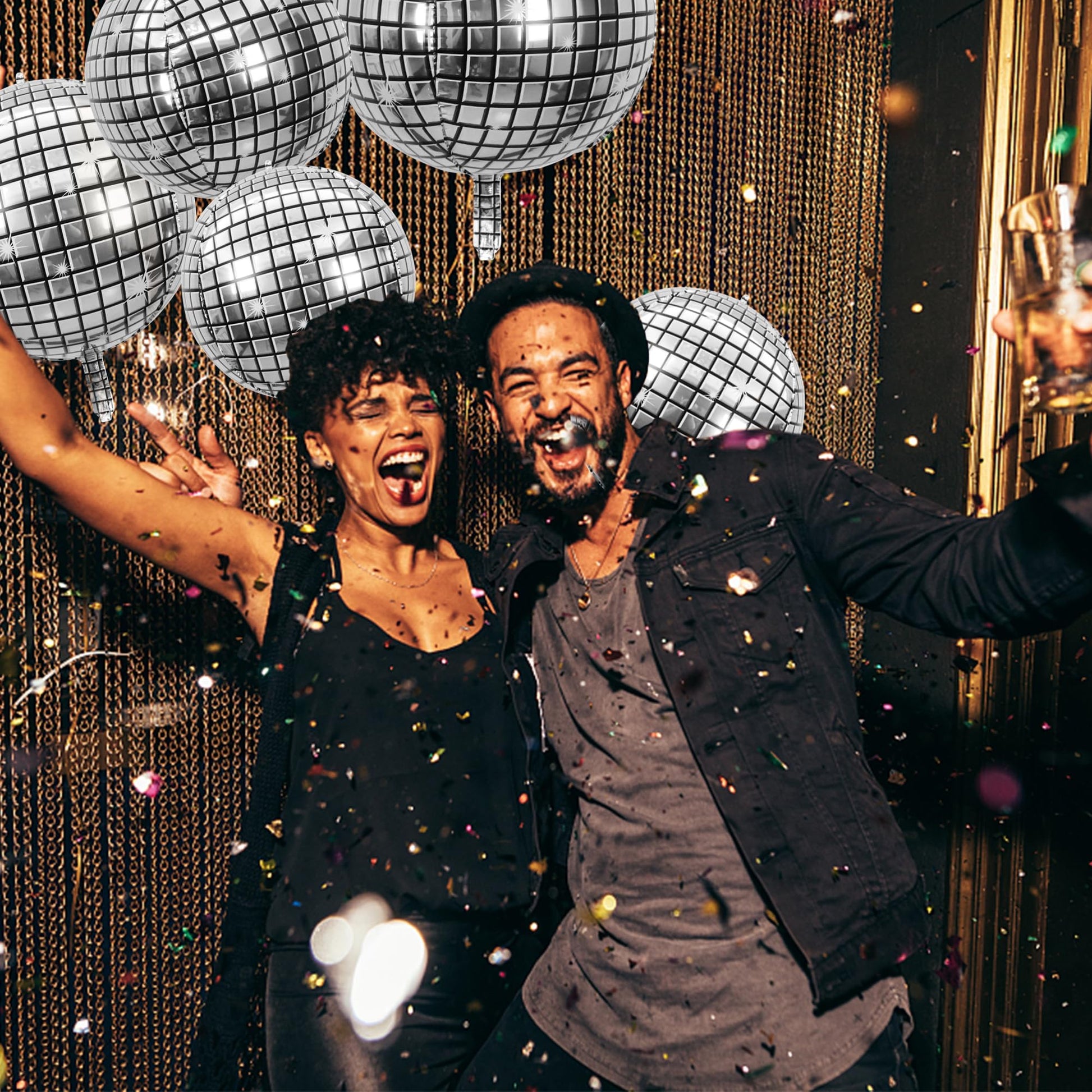 24 PCS Disco Ball Balloons Different Sizes- 4D Large Disco Balloons 10 Inch 15 Inch 18 Inch 22 Inch Assorted Round Metallic Silver Disco Balloons