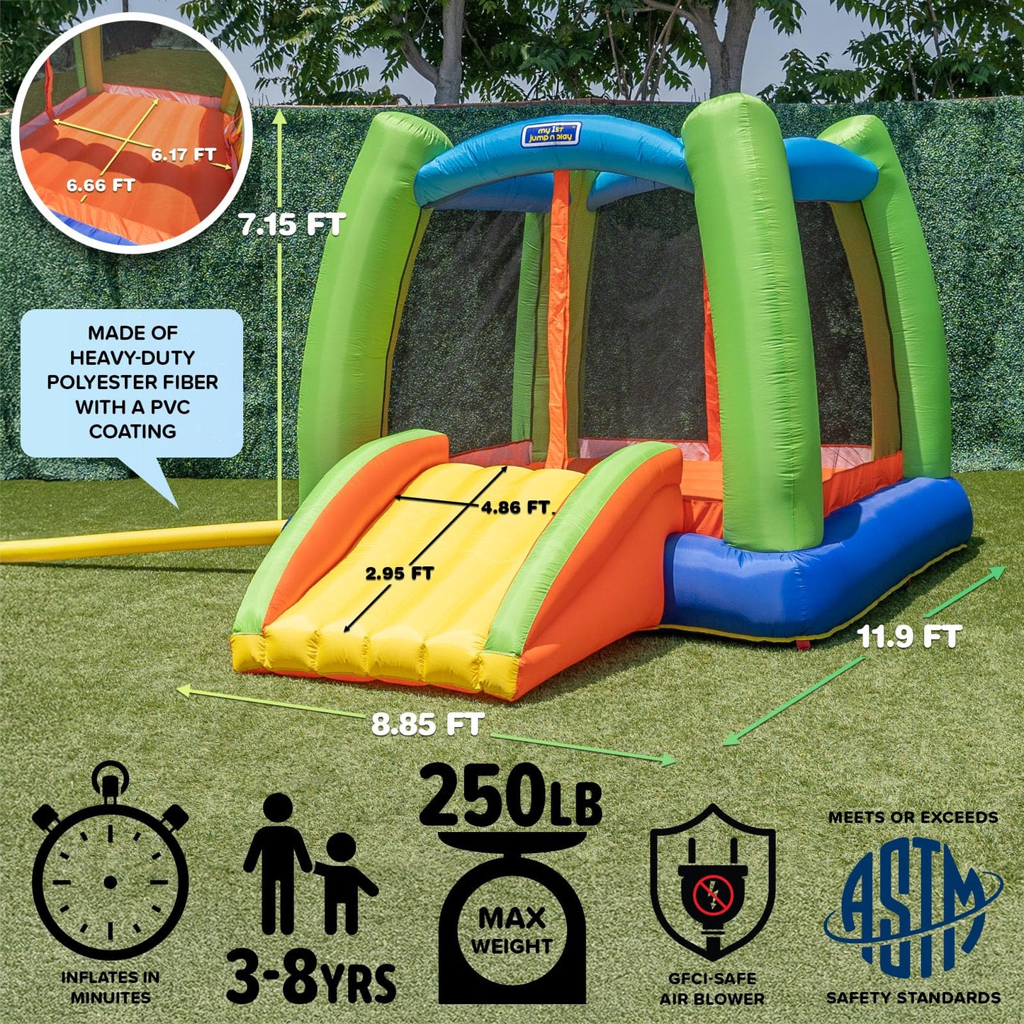 Sportspower My 1st Jump N Play Inflatable Bounce House with Slide & Mesh Shoe Pockets, Large Indoor/Outdoor Bounce for Kids, on 400W Blower