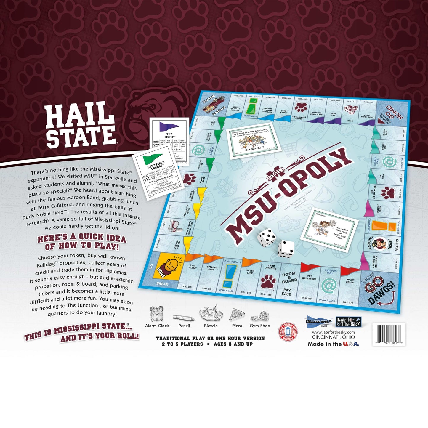 Late for the Sky Mississippi State University Opoly Board Game for 2-6 Players, Ages 12+, College Campus Theme Family Strategy Party Game